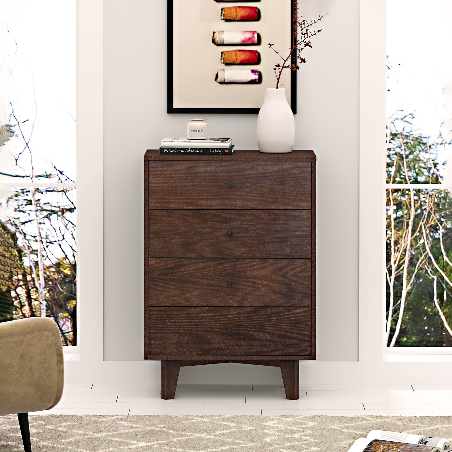 Solid Wood spray-painted drawer dresser bar,buffet tableware cabinet lockers buffet server console table lockers, retro round handle, applicable to the dining room, living room,kitchen corridor auburn