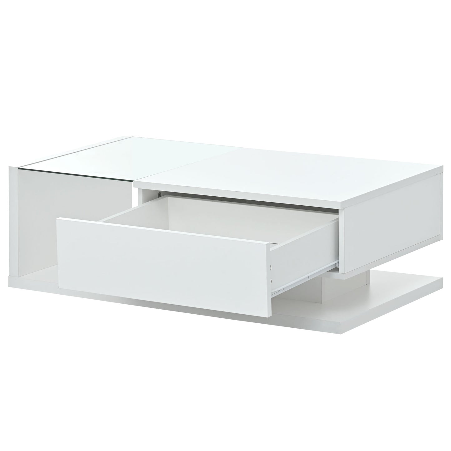 ON-TREND Modern Coffee Table with Tempered Glass, Wooden Cocktail Table with High-gloss UV Surface, Modernist 2-Tier Rectangle Center Table for Living Room, White