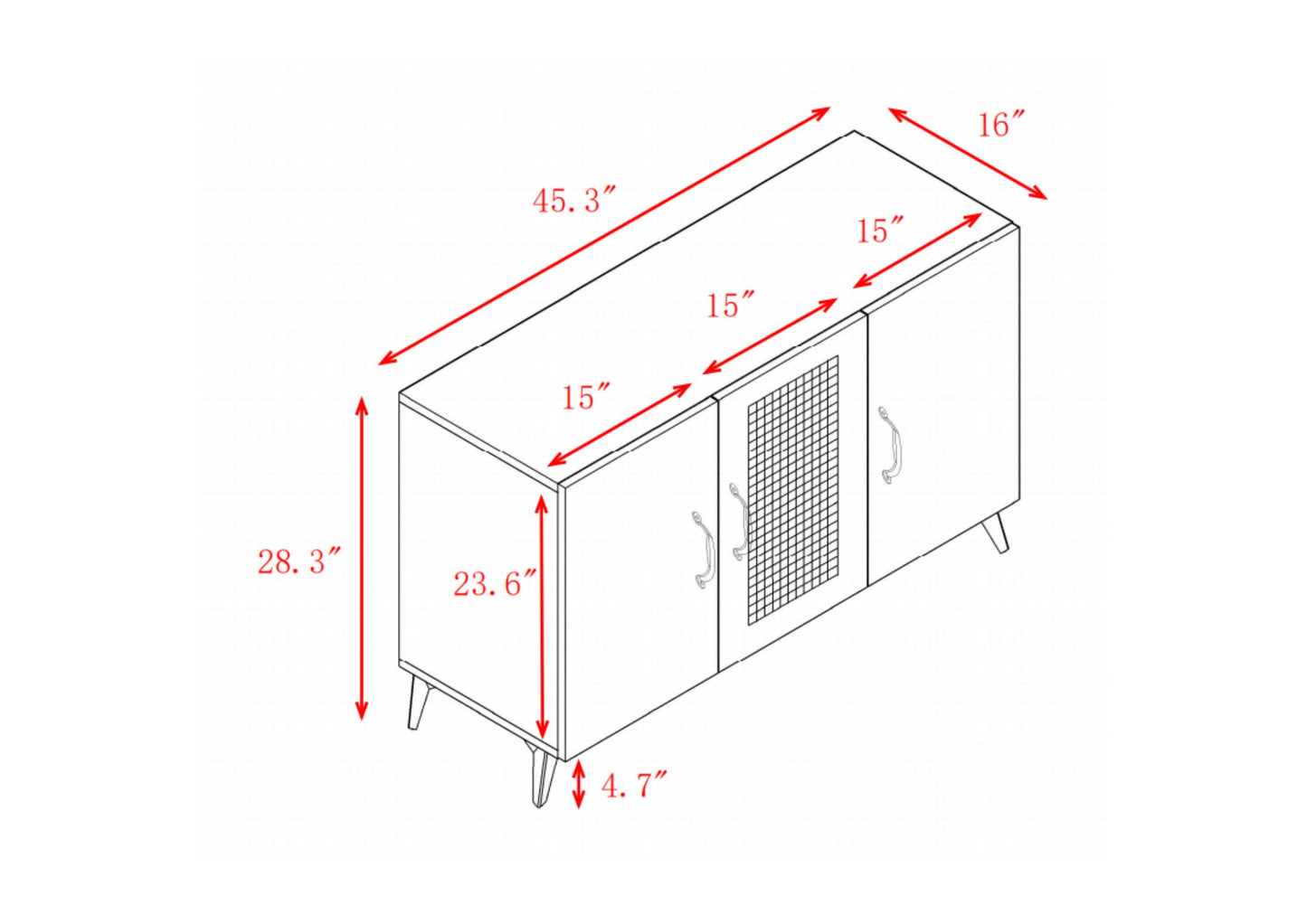 Three-Door Cabinet with Natural Rattan Mesh - Large Storage Space, Kitchen Storage Cabinet .Stable and Durable Structure, Perfect for Living Rooms or Restaurants 45.3inch