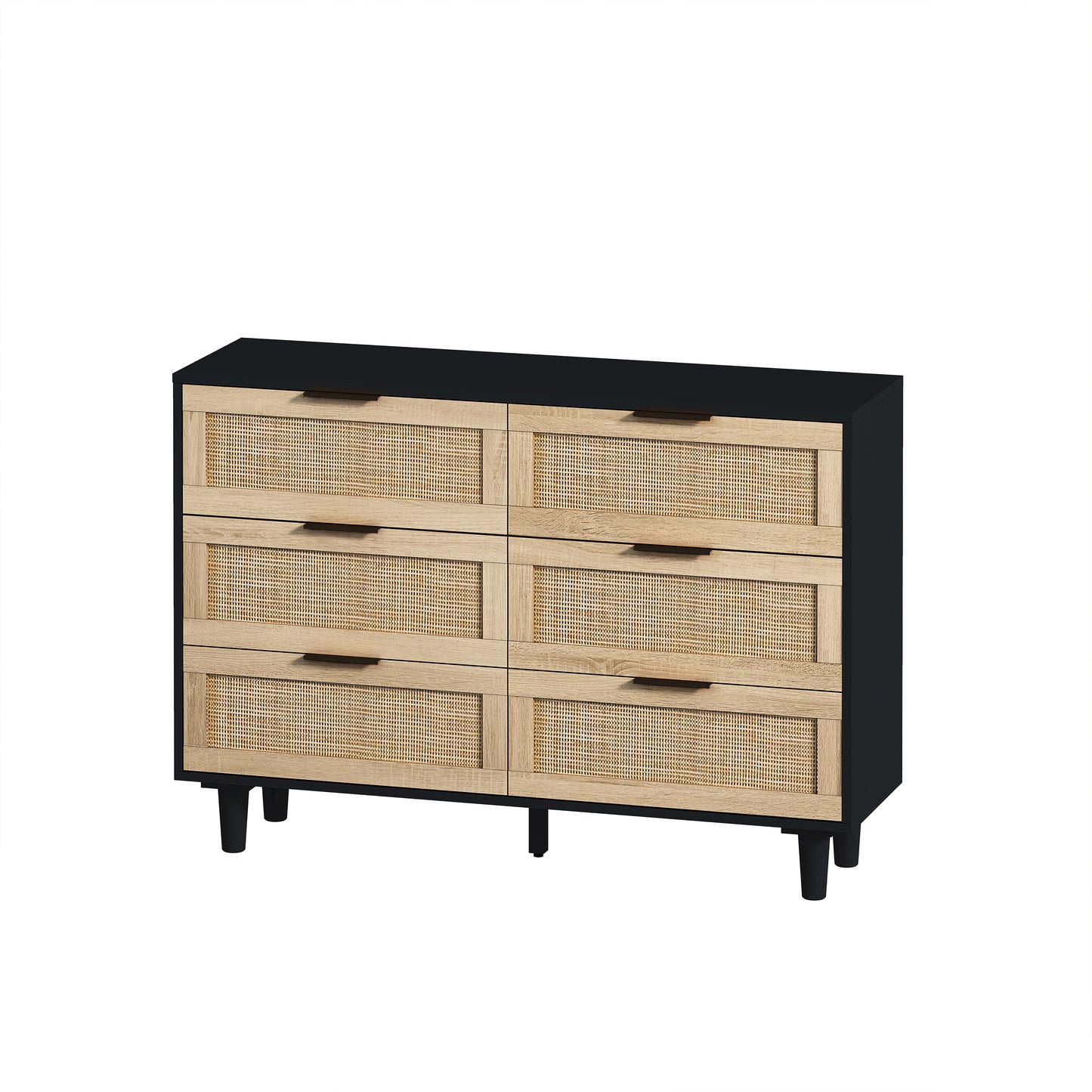 43.31"6-Drawers Rattan Storage Cabinet Rattan Drawer,for Bedroom,Living Room,Black