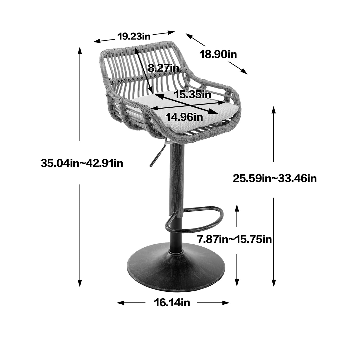 COOLMORE Swivel Bar Stools Set of 2 Adjustable Counter Height Chairs with Footrest for Kitchen, Dining Room 2PC/SET