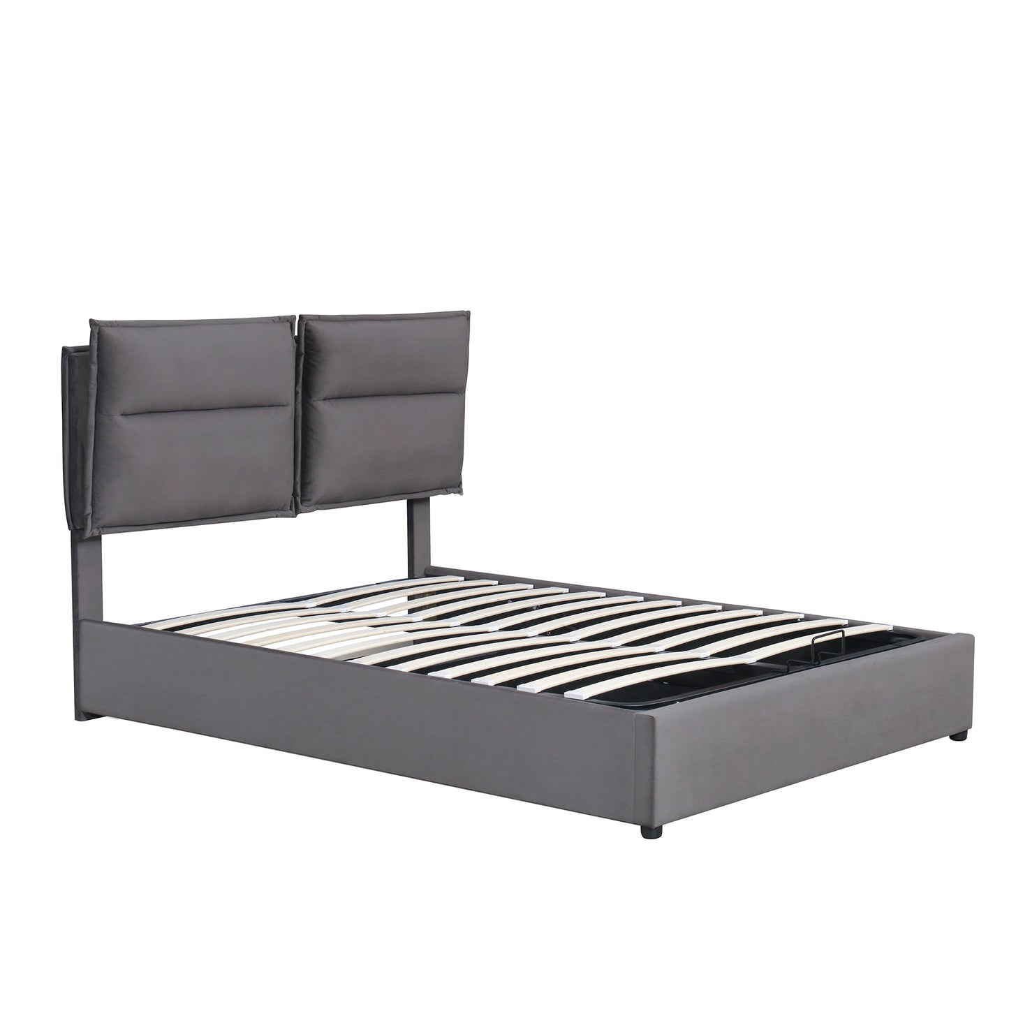 （缺货）Upholstered Platform bed with a Hydraulic Storage System, Queen size, Gray