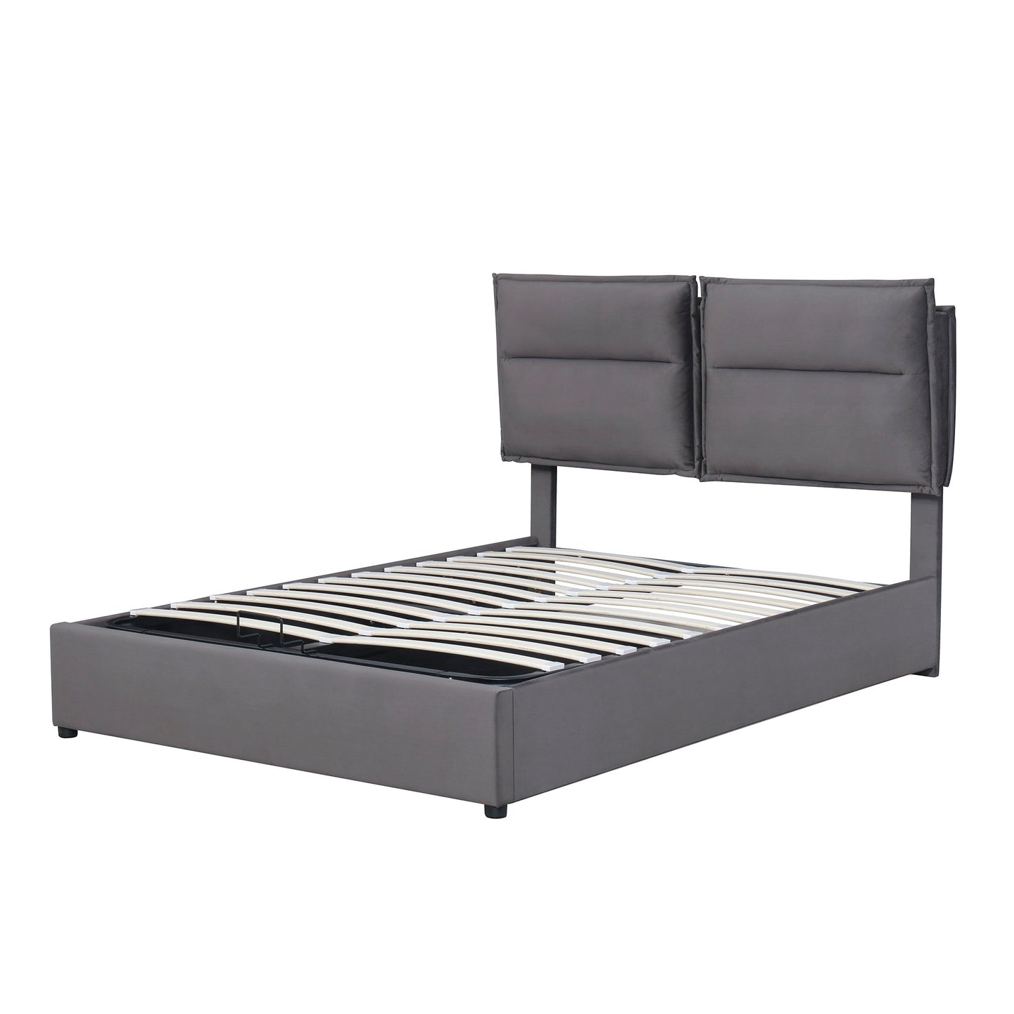 （缺货）Upholstered Platform bed with a Hydraulic Storage System, Queen size, Gray