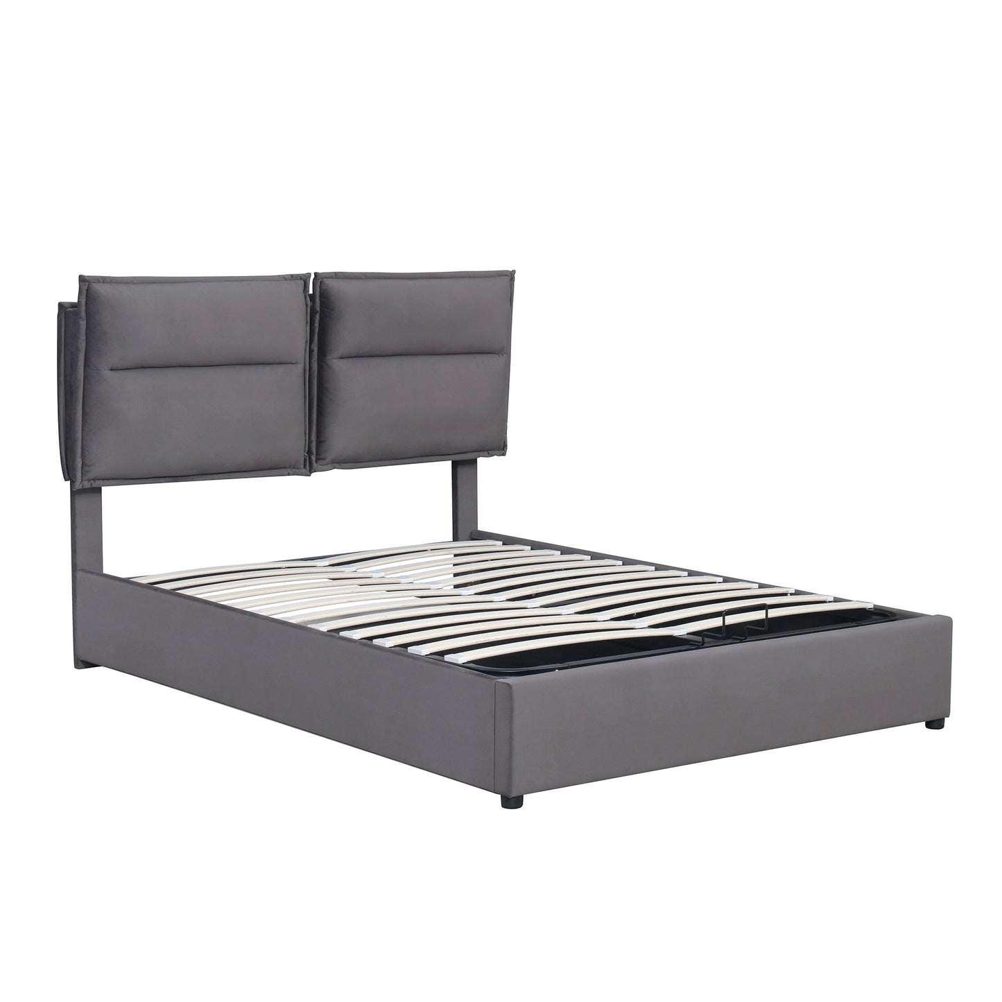 （缺货）Upholstered Platform bed with a Hydraulic Storage System, Queen size, Gray