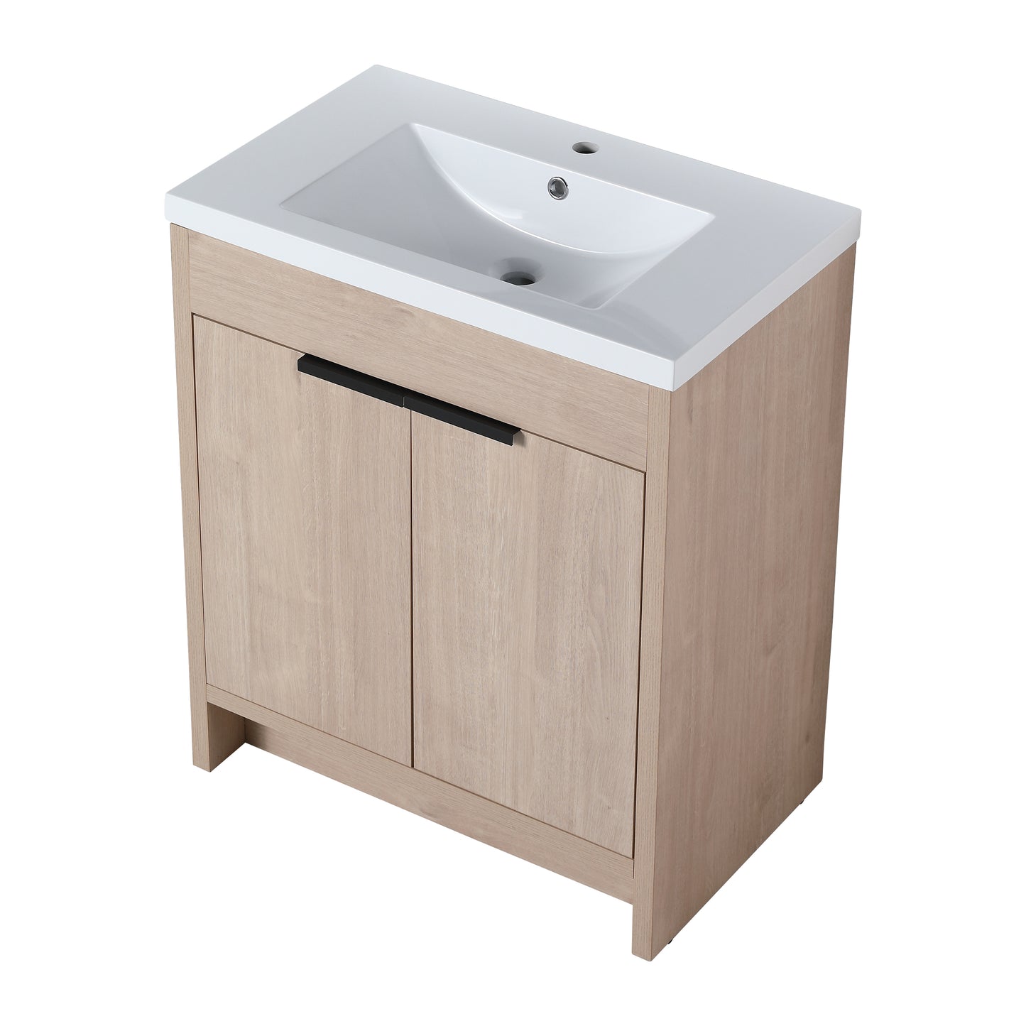 30 Inch Freestanding Bathroom Vanity with White Resin Sink & 2 Soft-Close Cabinet Doors (BVB02430PLO-GRB3040)