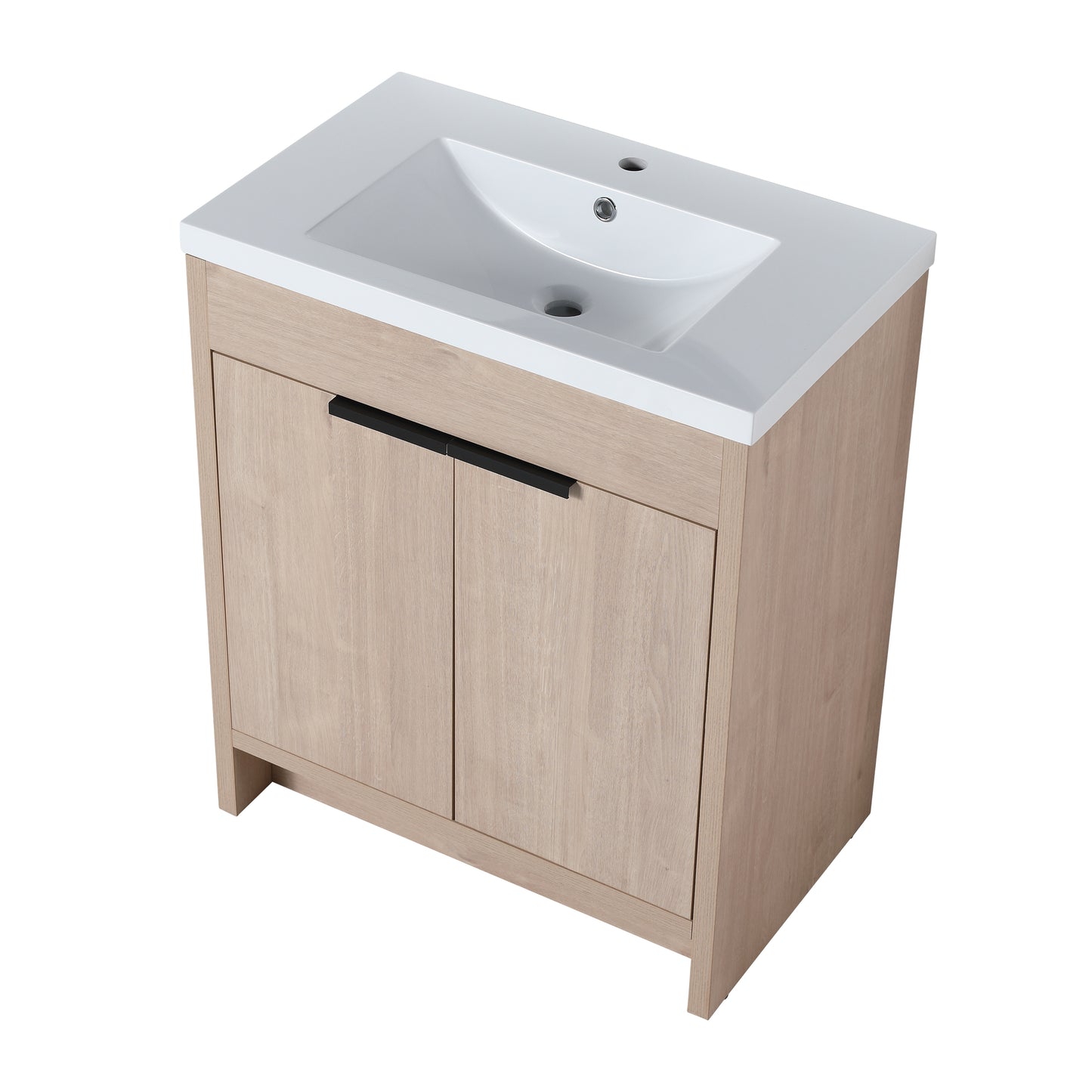 30 Inch Freestanding Bathroom Vanity with White Resin Sink & 2 Soft-Close Cabinet Doors (BVB02430PLO-GRB3040)