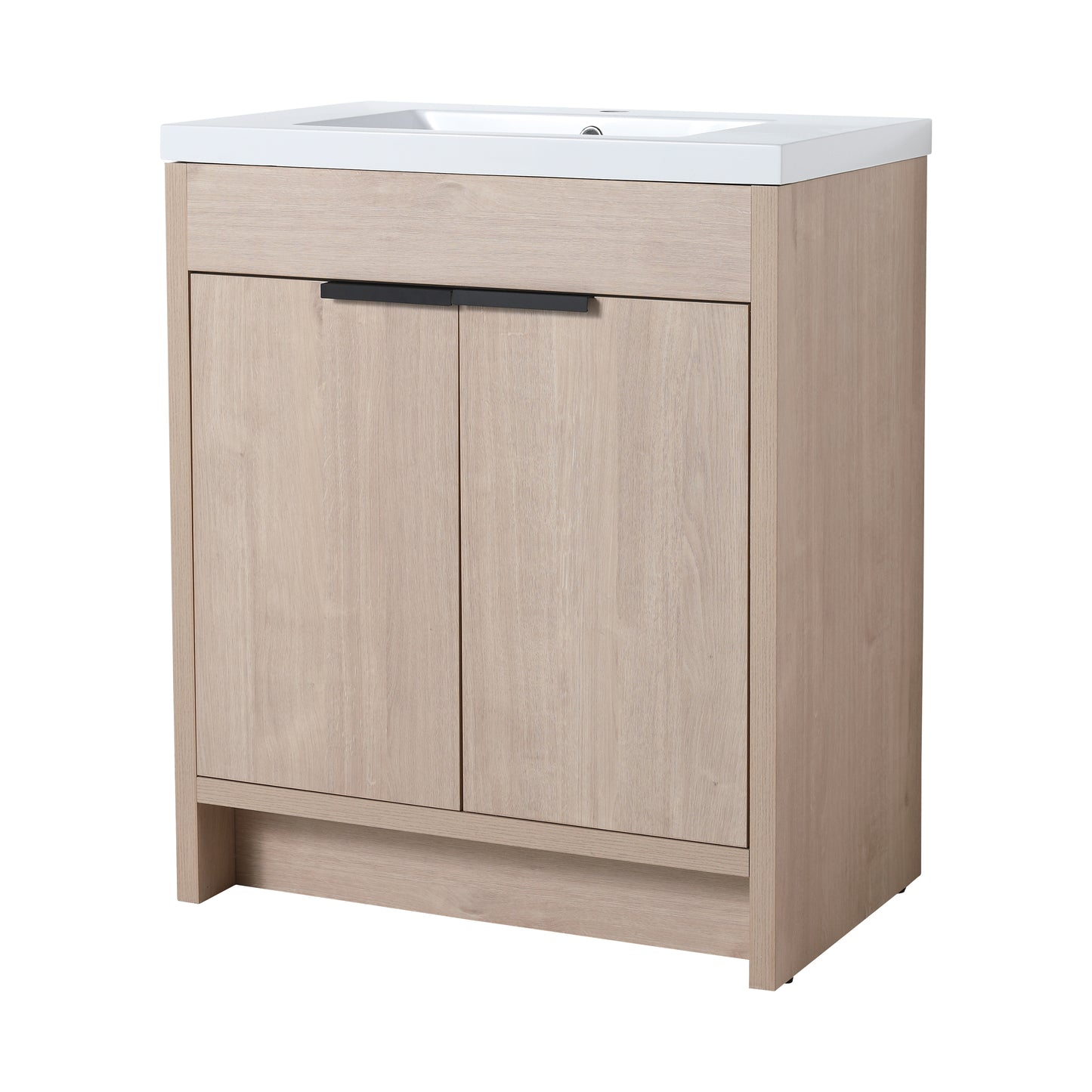 30 Inch Freestanding Bathroom Vanity with White Resin Sink & 2 Soft-Close Cabinet Doors (BVB02430PLO-GRB3040)