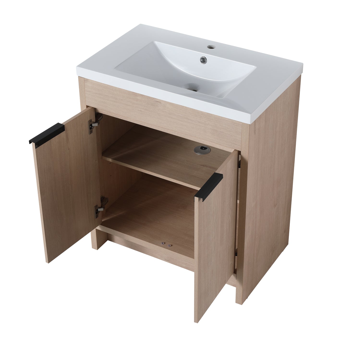 30 Inch Freestanding Bathroom Vanity with White Resin Sink & 2 Soft-Close Cabinet Doors (BVB02430PLO-GRB3040)