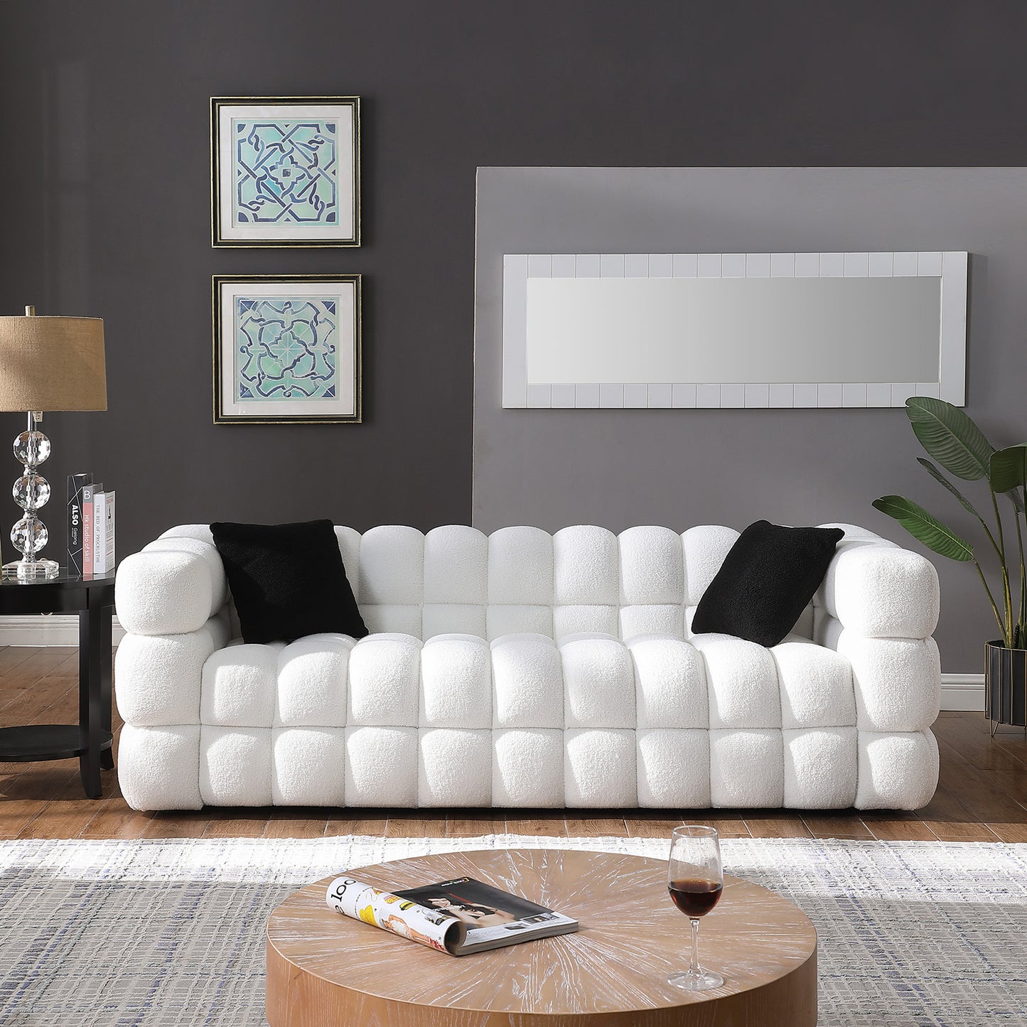 （有白/黑/绿、2/3人座）84.3 length ,35.83" deepth ,human body structure for USA people, marshmallow sofa,boucle sofa ,White color,3 seater