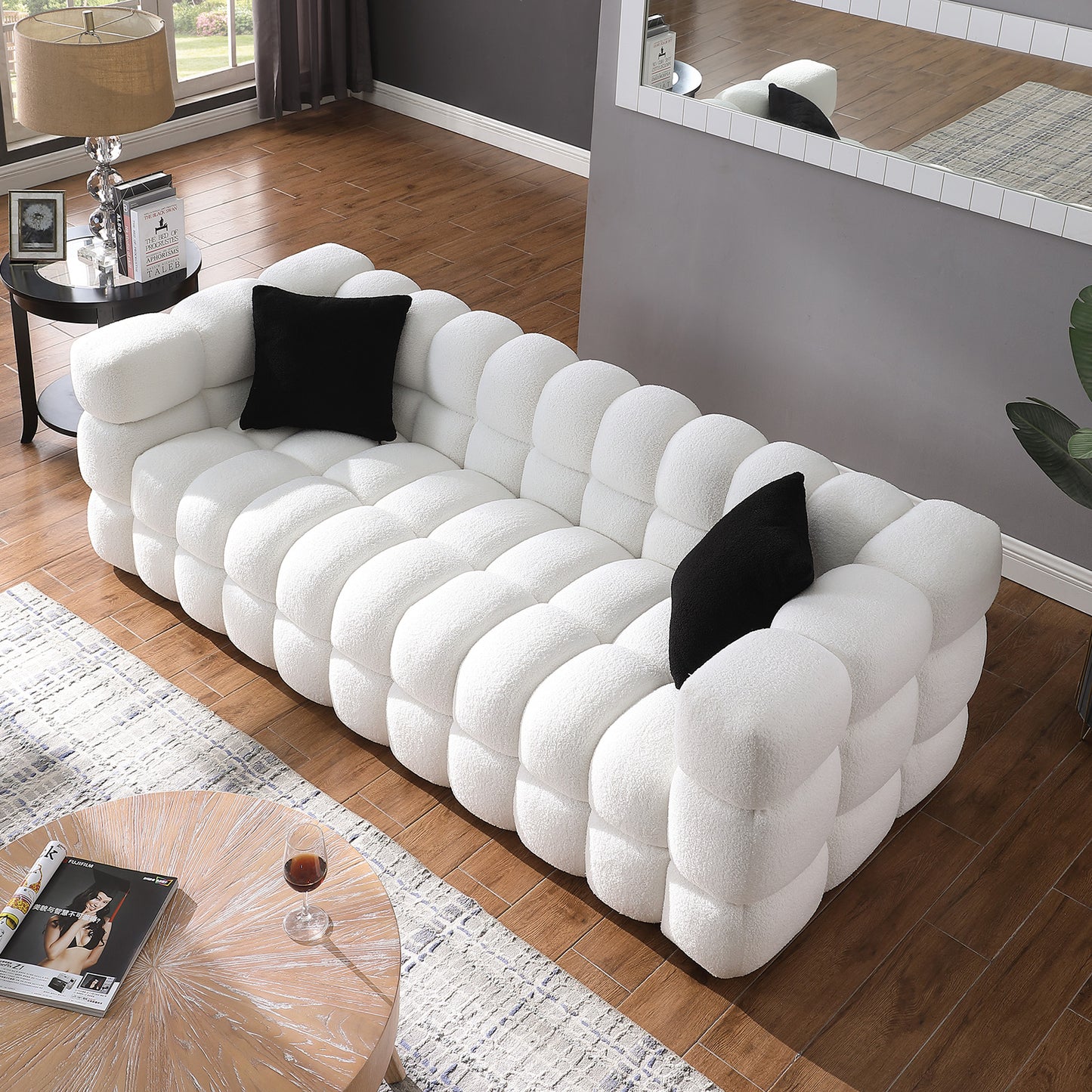 （有白/黑/绿、2/3人座）84.3 length ,35.83" deepth ,human body structure for USA people, marshmallow sofa,boucle sofa ,White color,3 seater