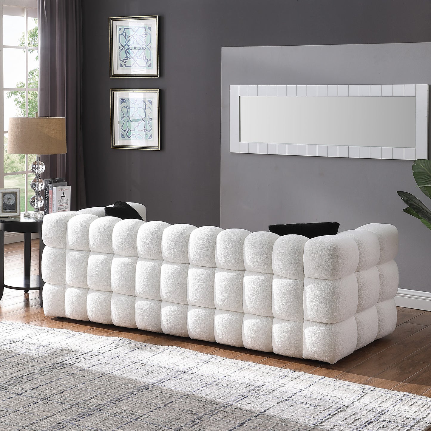 （有白/黑/绿、2/3人座）84.3 length ,35.83" deepth ,human body structure for USA people, marshmallow sofa,boucle sofa ,White color,3 seater