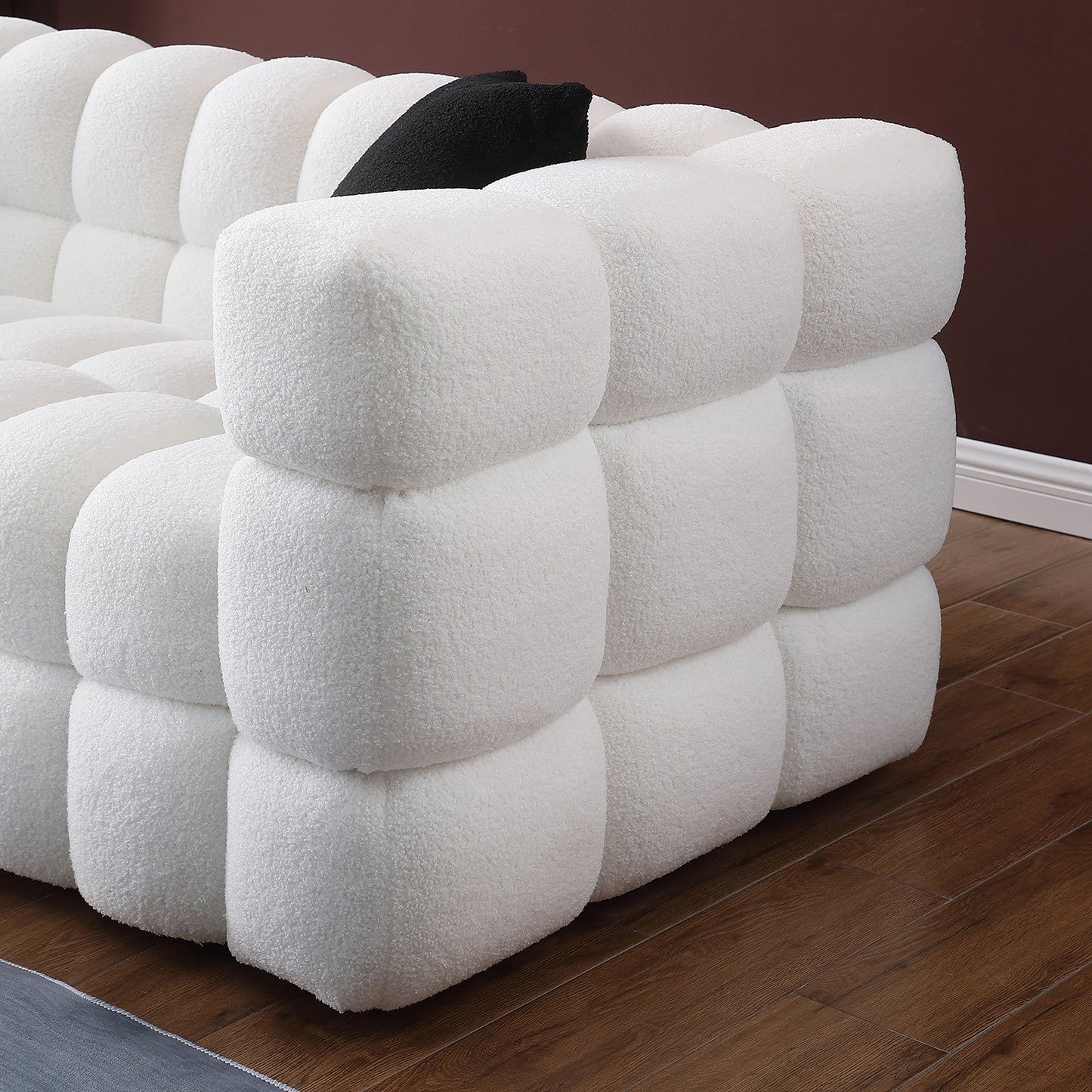 （预计1.01-1.08到货）62.2length ,35.83" deepth ,human body structure for USA people, marshmallow sofa,boucle sofa ,White color,3 seater