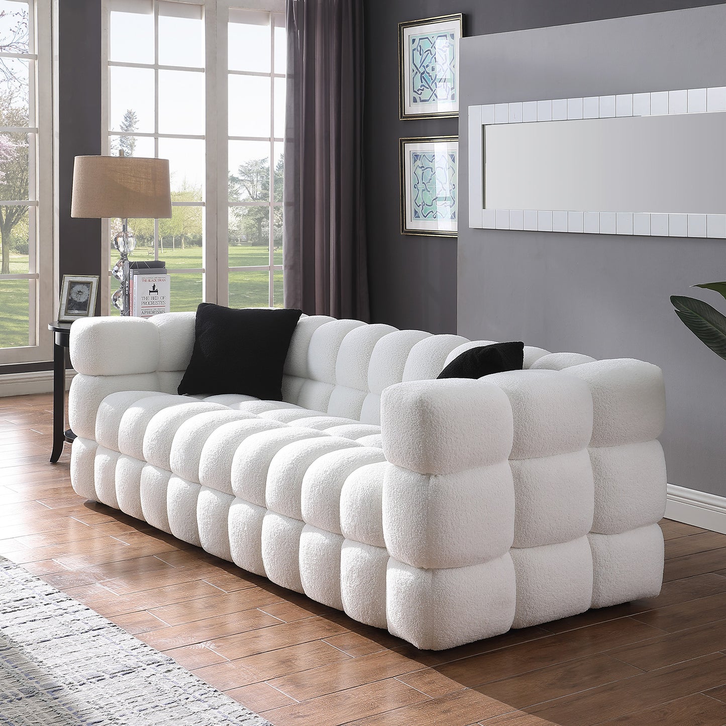 （有白/黑/绿、2/3人座）84.3 length ,35.83" deepth ,human body structure for USA people, marshmallow sofa,boucle sofa ,White color,3 seater