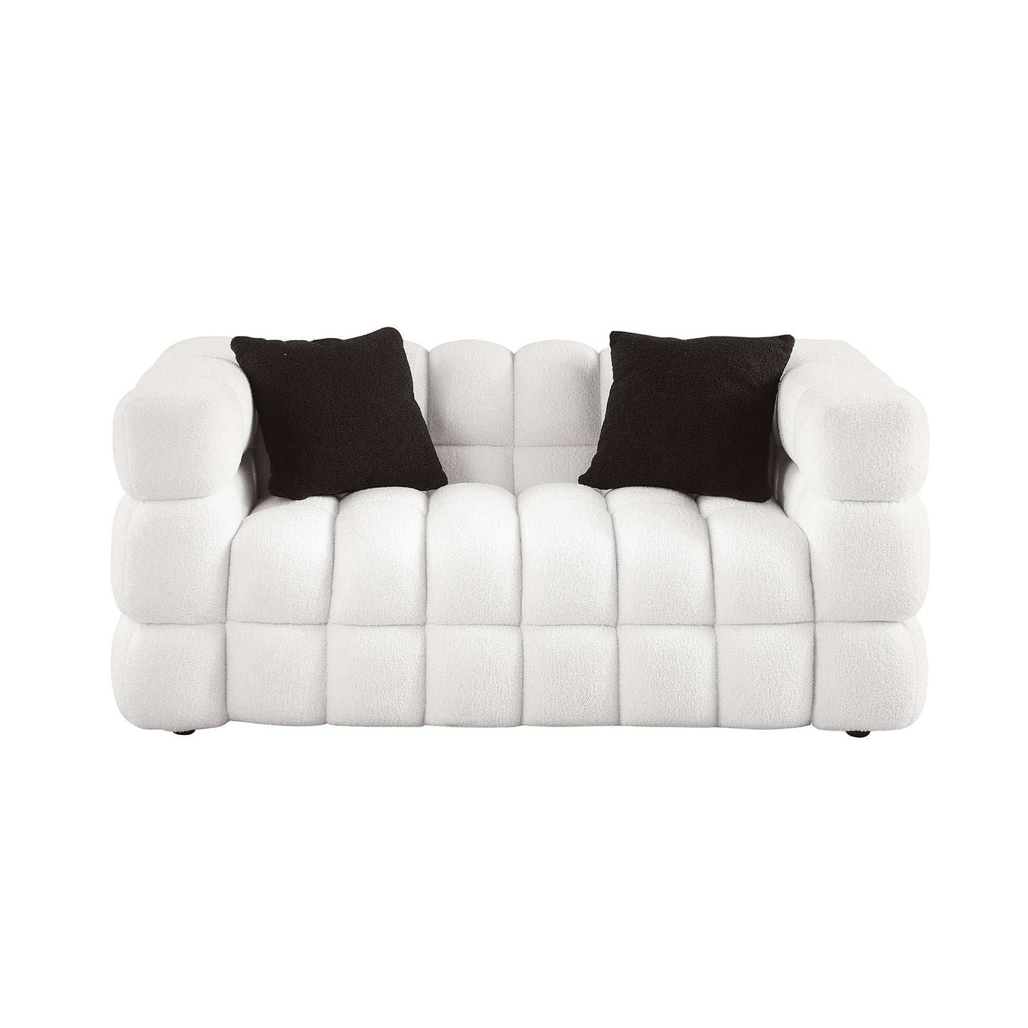 （预计1.01-1.08到货）62.2length ,35.83" deepth ,human body structure for USA people, marshmallow sofa,boucle sofa ,White color,3 seater