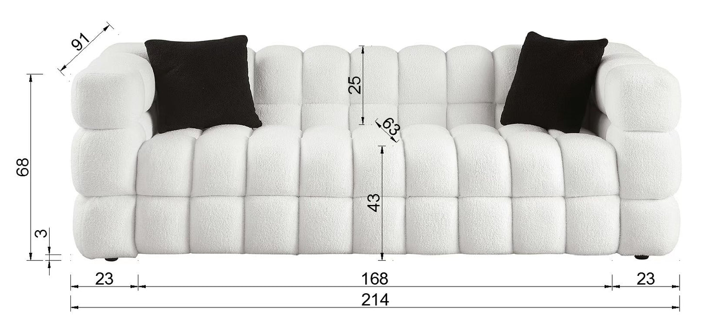 （缺货）84.3/62.2 length ,35.83" deepth ,human body structure for USA people, marshmallow sofa,boucle sofa ,White color,3 seater. sofa and loveseater