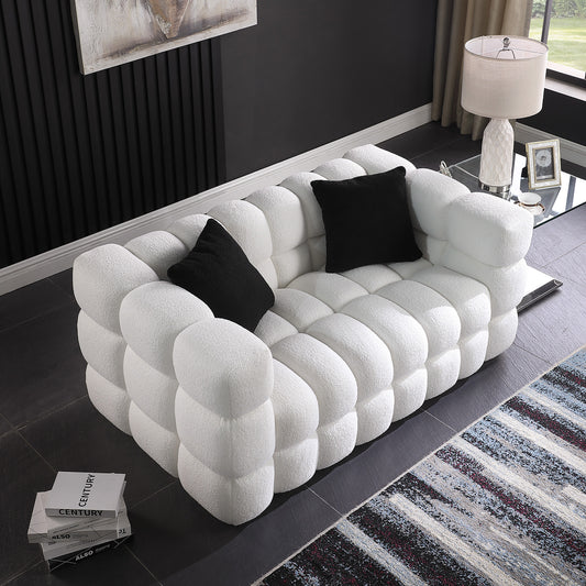 （预计1.01-1.08到货）62.2length ,35.83" deepth ,human body structure for USA people, marshmallow sofa,boucle sofa ,White color,3 seater