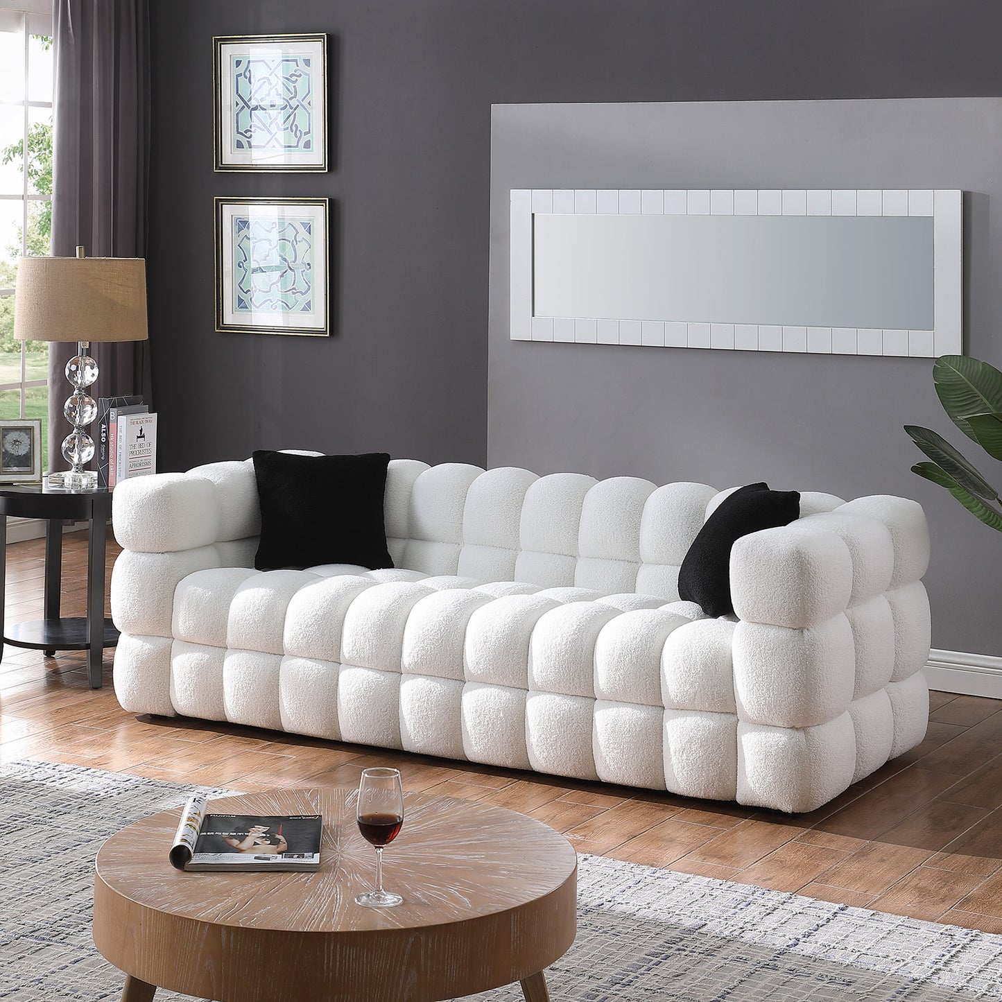 （有白/黑/绿、2/3人座）84.3 length ,35.83" deepth ,human body structure for USA people, marshmallow sofa,boucle sofa ,White color,3 seater