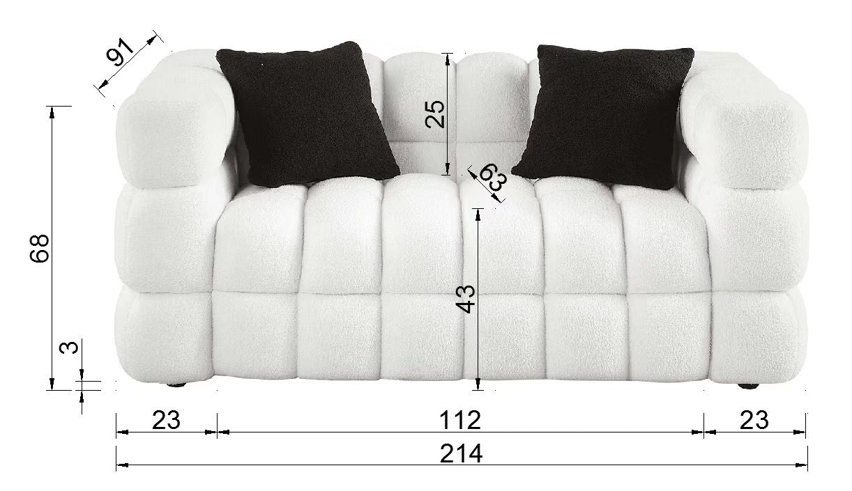 （缺货）84.3/62.2 length ,35.83" deepth ,human body structure for USA people, marshmallow sofa,boucle sofa ,White color,3 seater. sofa and loveseater