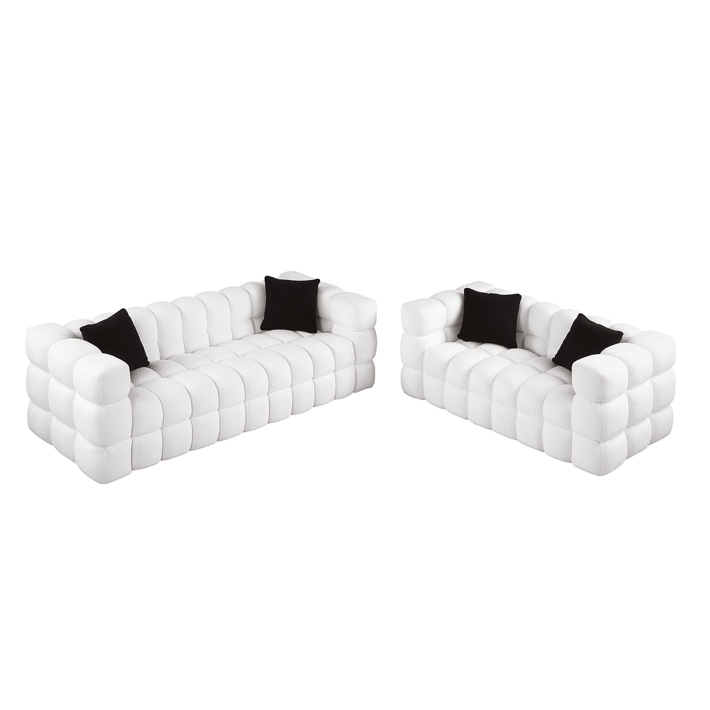 （缺货）84.3/62.2 length ,35.83" deepth ,human body structure for USA people, marshmallow sofa,boucle sofa ,White color,3 seater. sofa and loveseater