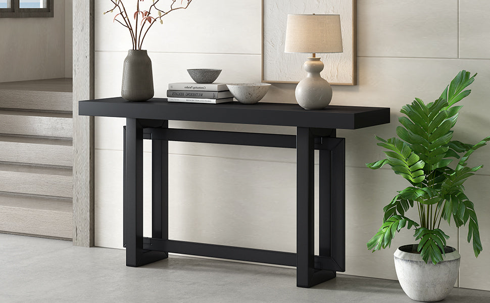 U_STYLE Contemporary Console Table with Industrial-inspired Concrete Wood Top, Extra Long Entryway Table for Entryway, Hallway, Living Room, Foyer, Corridor