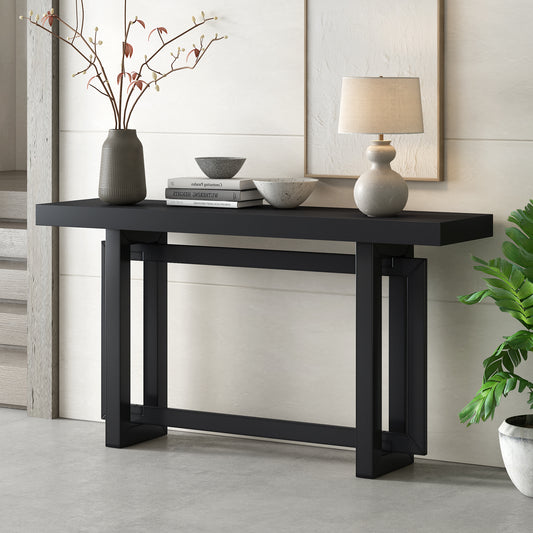 U_STYLE Contemporary Console Table with Industrial-inspired Concrete Wood Top, Extra Long Entryway Table for Entryway, Hallway, Living Room, Foyer, Corridor