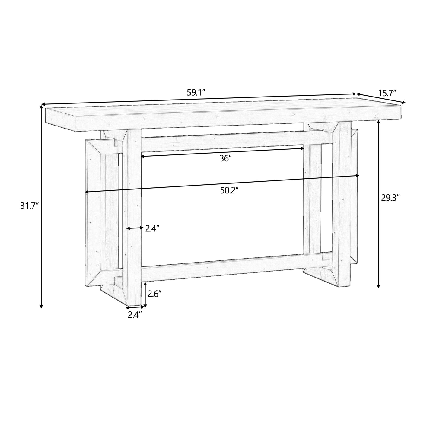 U_STYLE Contemporary Console Table with Industrial-inspired Concrete Wood Top, Extra Long Entryway Table for Entryway, Hallway, Living Room, Foyer, Corridor