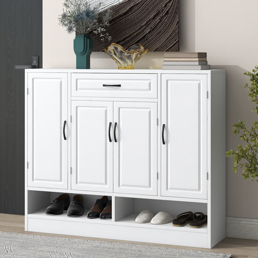 ON-TREND Sleek and Modern Shoe Cabinet with Adjustable Shelves, Minimalist Shoe Storage Organizer with Sturdy Top Surface, Space-saving Design Side Board for Various Sizes of Items, White