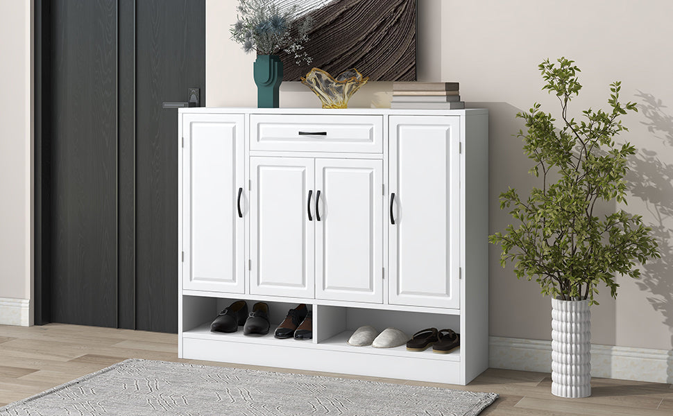 ON-TREND Sleek and Modern Shoe Cabinet with Adjustable Shelves, Minimalist Shoe Storage Organizer with Sturdy Top Surface, Space-saving Design Side Board for Various Sizes of Items, White