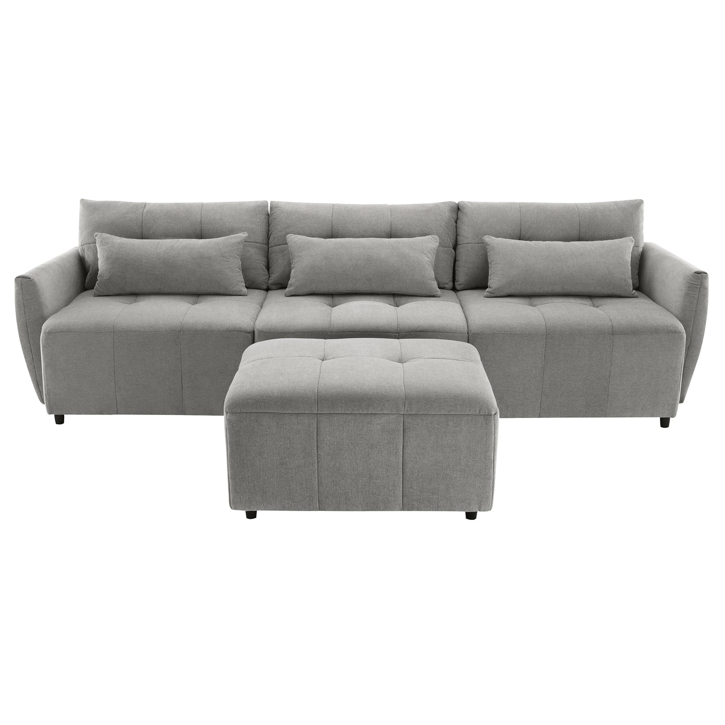 113.3" Convertible Sectional Sofa Couch 3-Seat L-Shaped Sofa with Movable Ottoman and USB for Apartment, Living Room, Bedroom, Grey