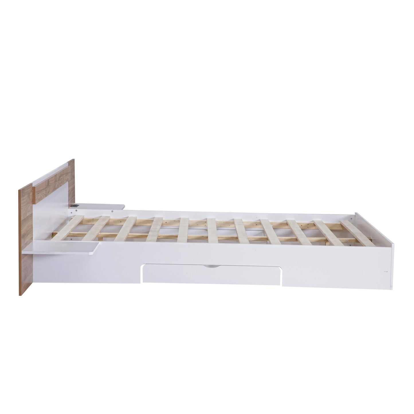 Queen Size Platform Bed with Headboard, Drawers, Shelves, USB Ports and Sockets, White