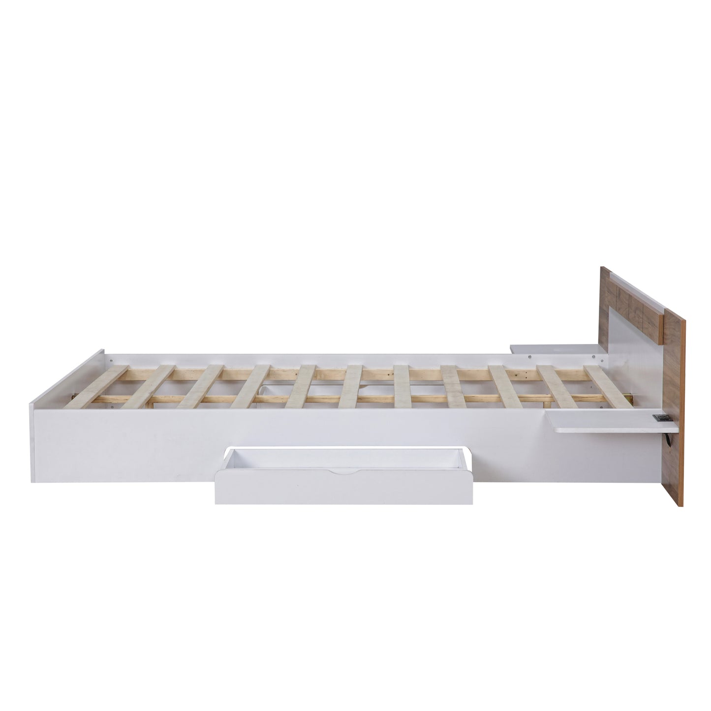 Queen Size Platform Bed with Headboard, Drawers, Shelves, USB Ports and Sockets, White