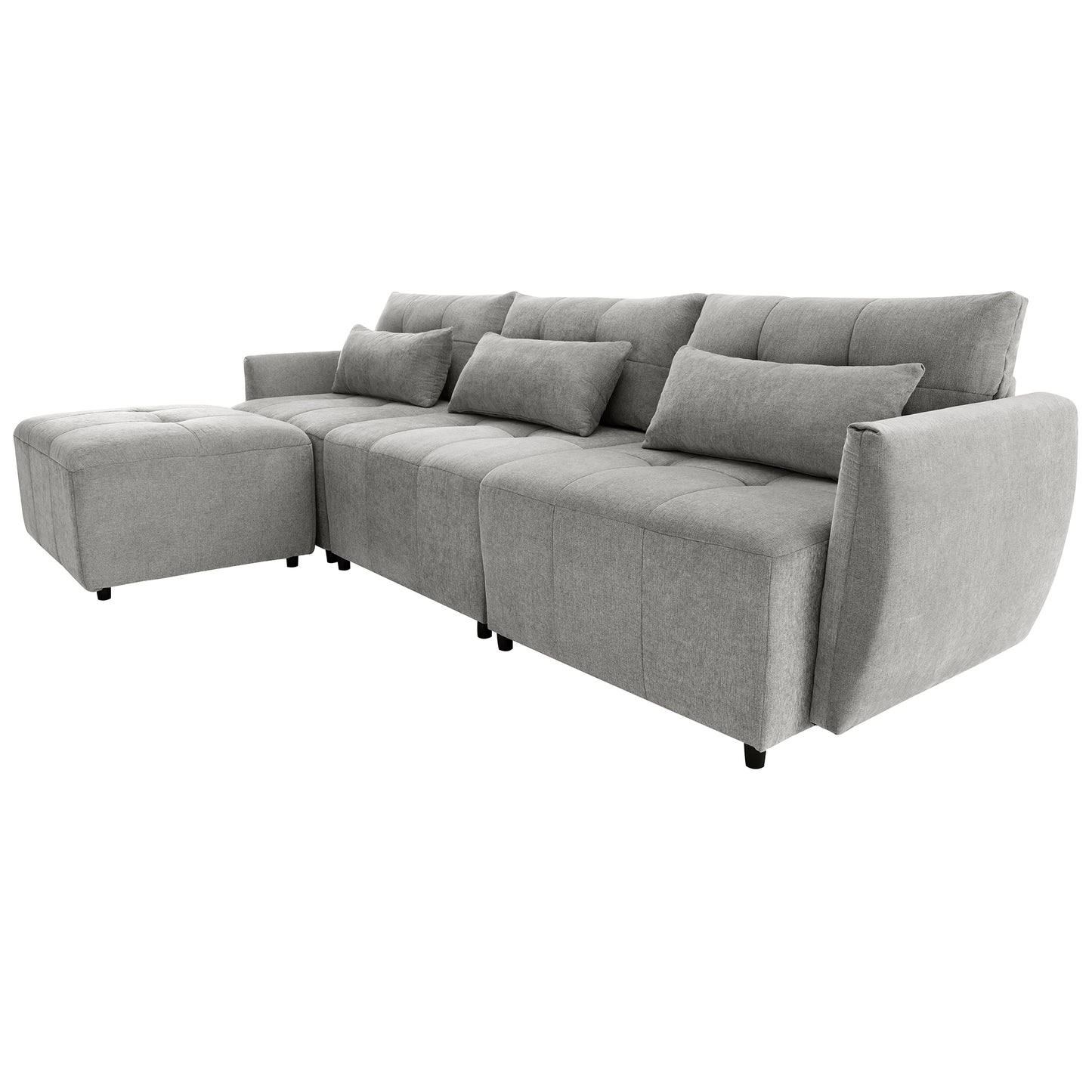 113.3" Convertible Sectional Sofa Couch 3-Seat L-Shaped Sofa with Movable Ottoman and USB for Apartment, Living Room, Bedroom, Grey