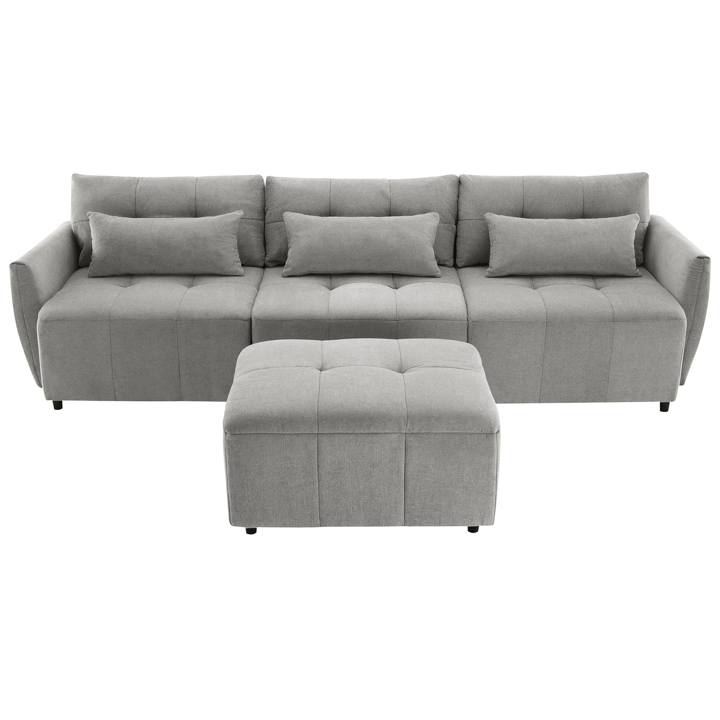 113.3" Convertible Sectional Sofa Couch 3-Seat L-Shaped Sofa with Movable Ottoman and USB for Apartment, Living Room, Bedroom, Grey