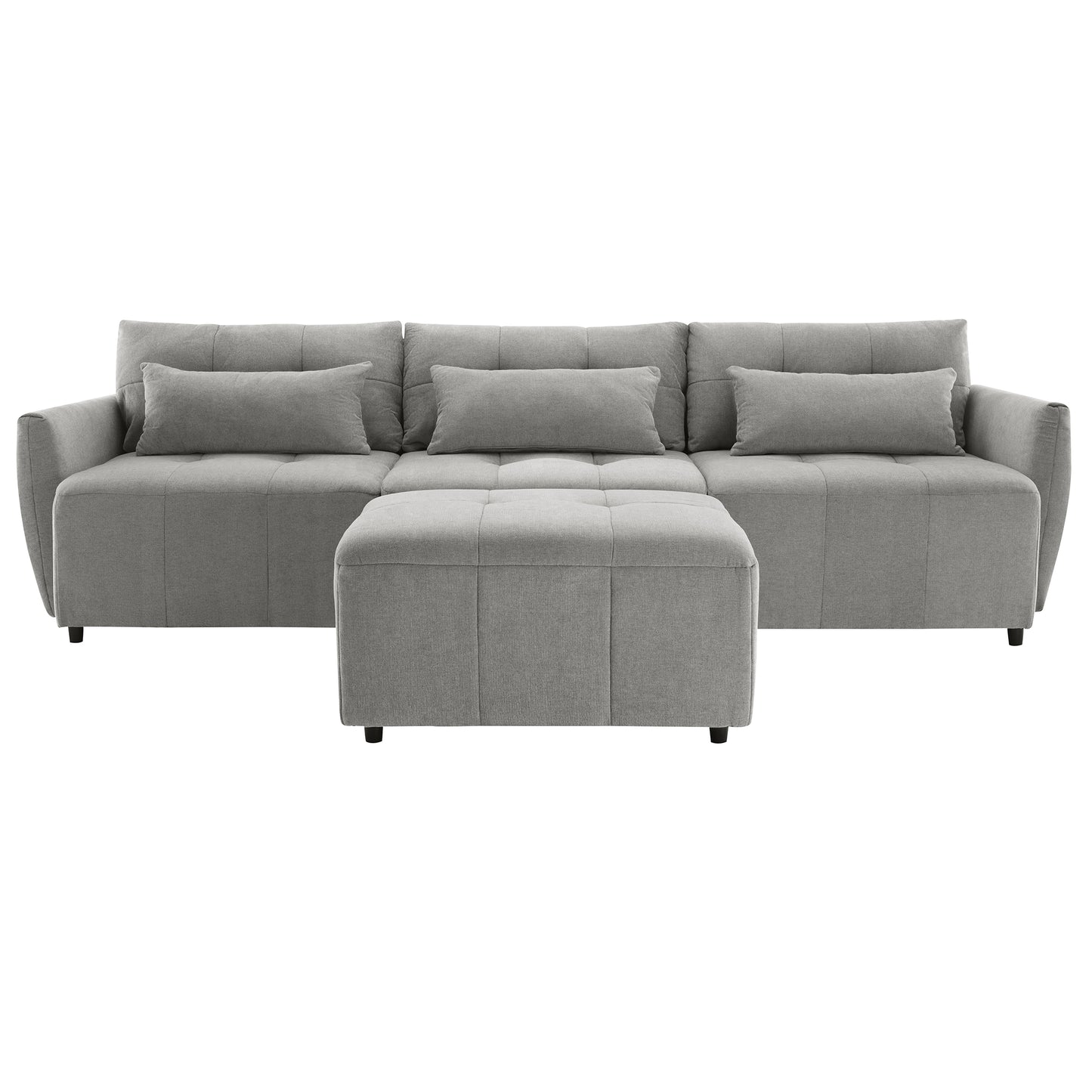 113.3" Convertible Sectional Sofa Couch 3-Seat L-Shaped Sofa with Movable Ottoman and USB for Apartment, Living Room, Bedroom, Grey