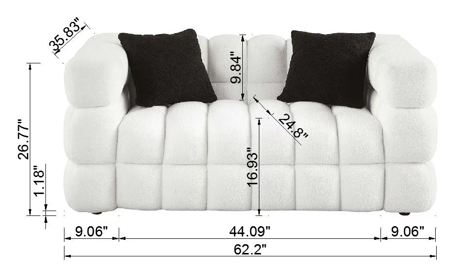 （预计1.01-1.08到货）62.2length ,35.83" deepth ,human body structure for USA people, marshmallow sofa,boucle sofa ,White color,3 seater