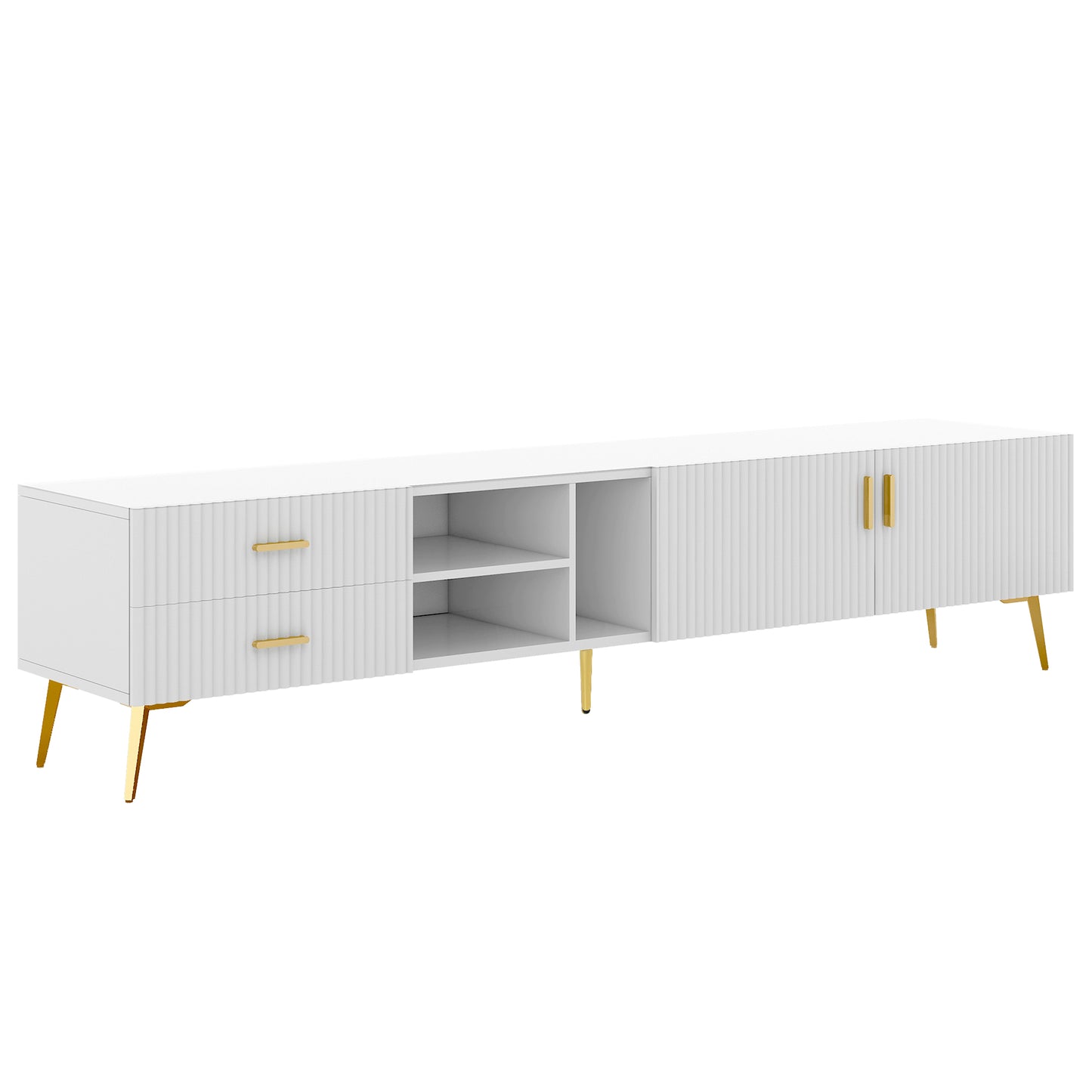 U-Can Modern TV Stand with 5 Champagne legs - Durable, stylish, spacious, versatile storage TVS up to 77" (White)