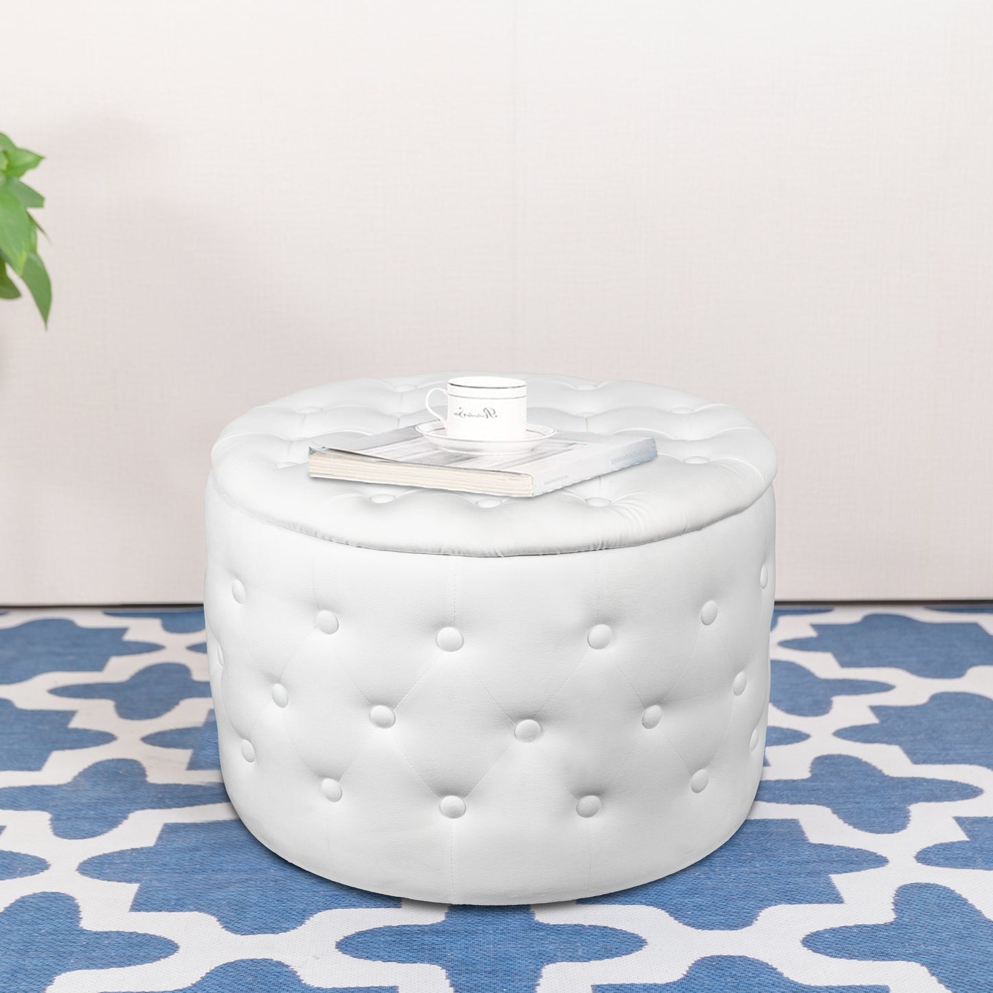 （缺货）Round Velvet upholstered Storage Ottoman,Footrest