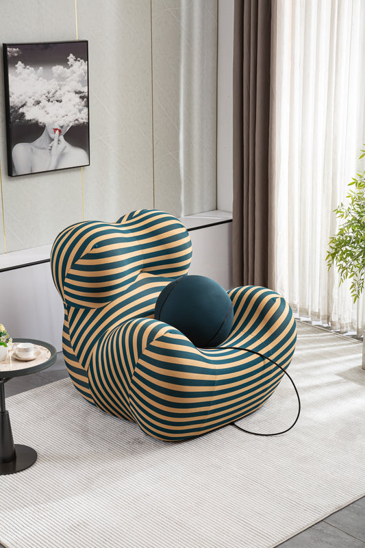 Barrel Chair with Ottoman, Mordern Comfy Stripe Chair for Living Room (3 Colors, 2 Size), Bule & Yellow Stripe and Large Size