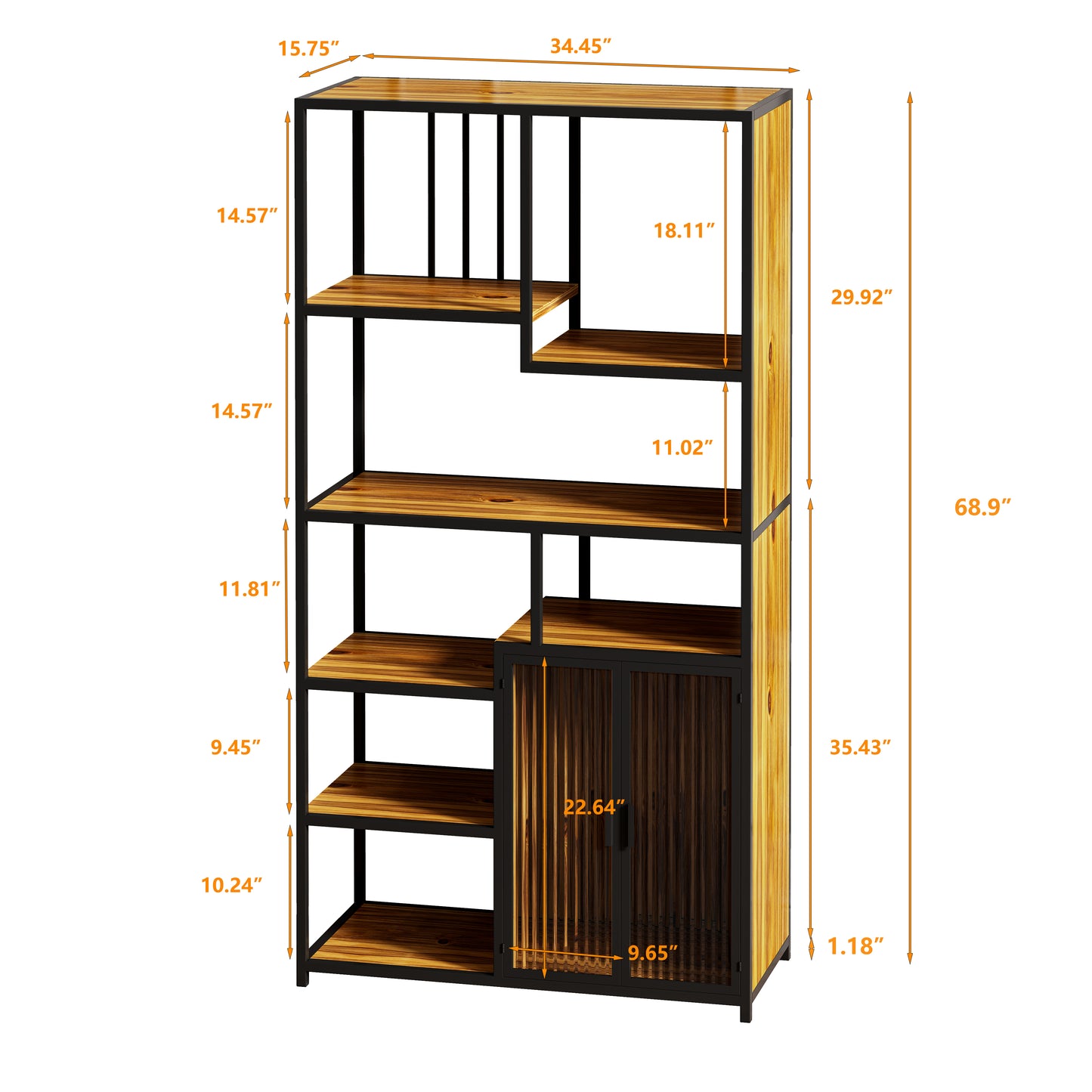 Multipurpose Bookshelf Storage Rack, Right Side with Enclosed Storage Cabinet,for Living Room,Home Office,Kitchen