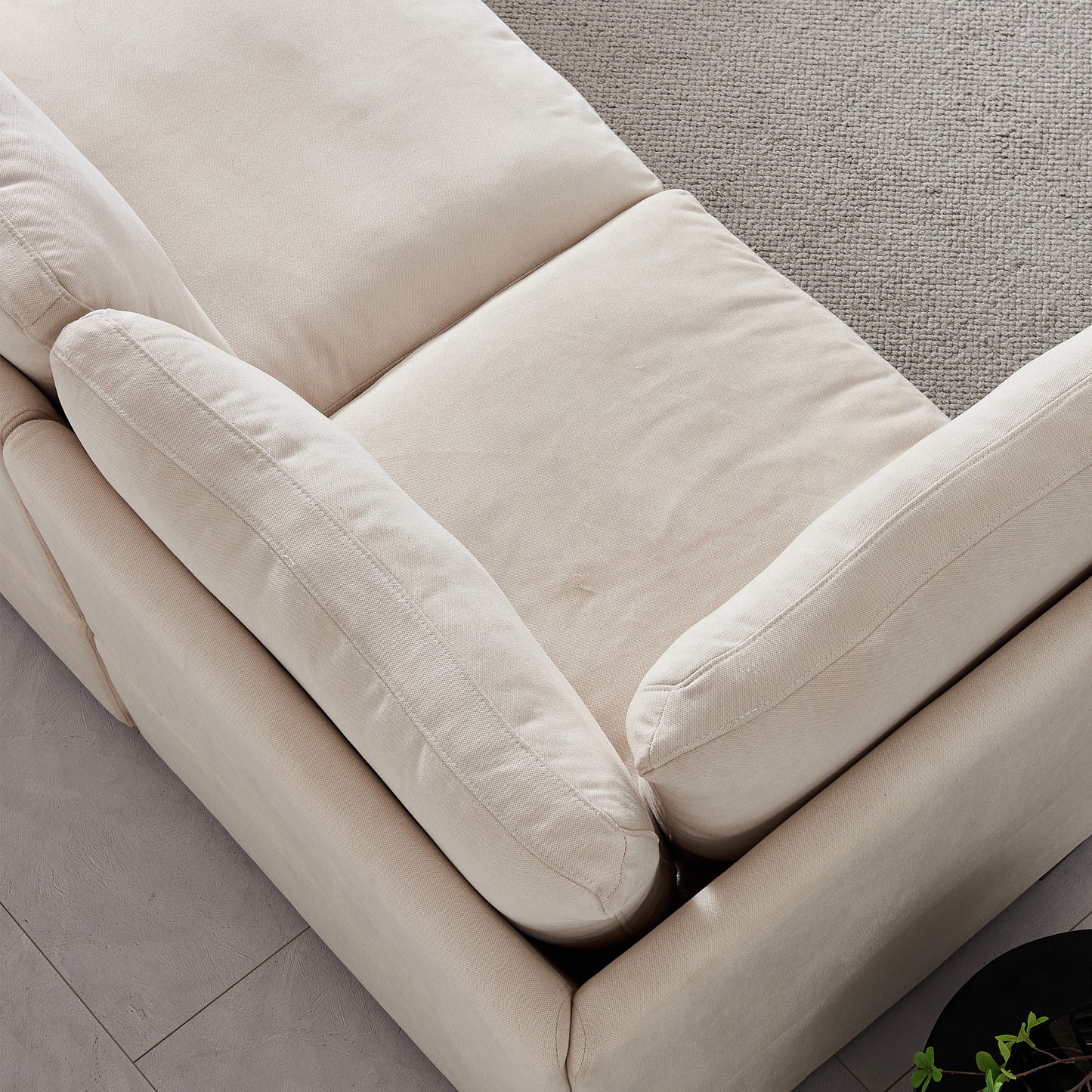 Modular Sofa with Ottoman,Filled with Down ,Soft Linen Fabric,Beige