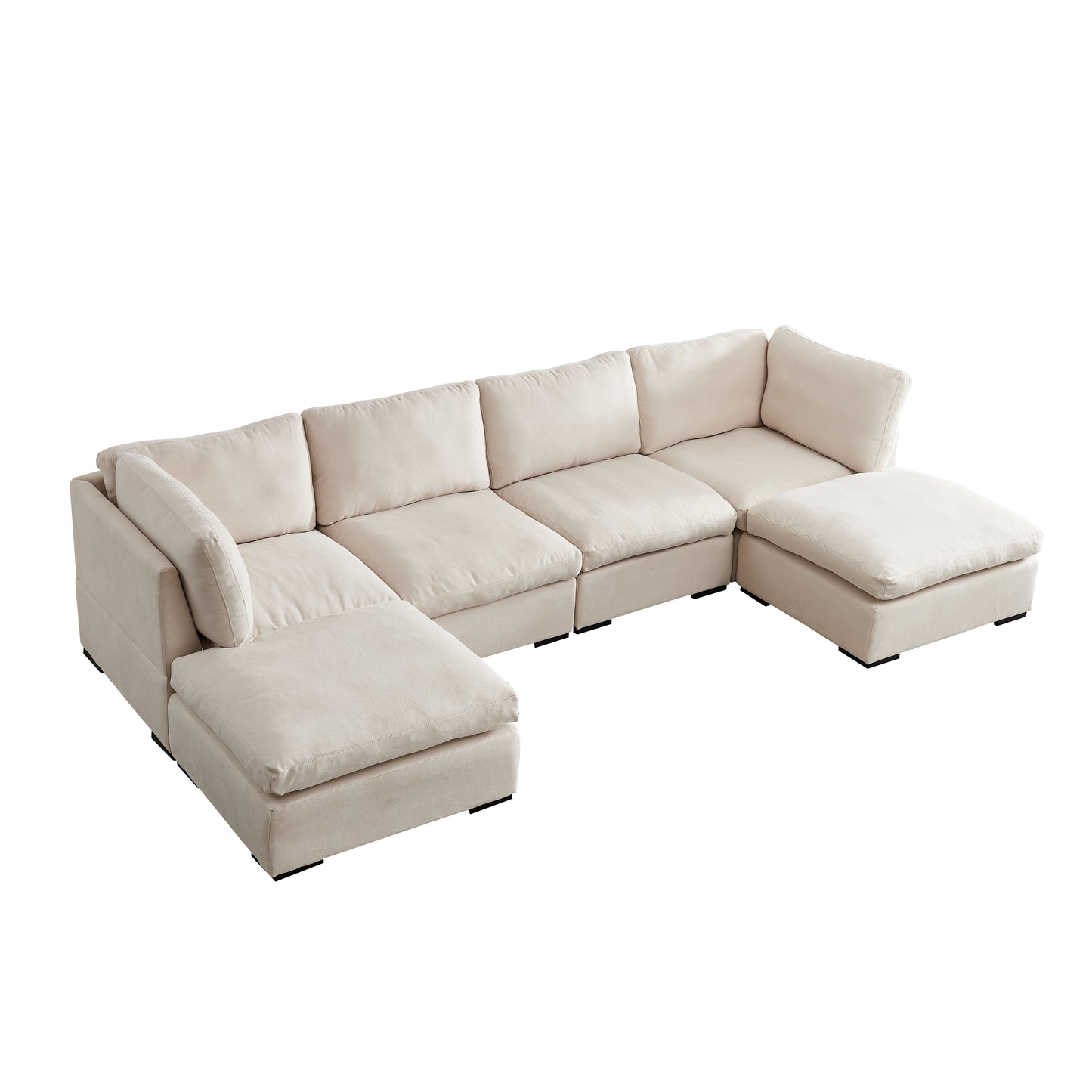 Modular Sofa with Ottoman,Filled with Down ,Soft Linen Fabric,Beige