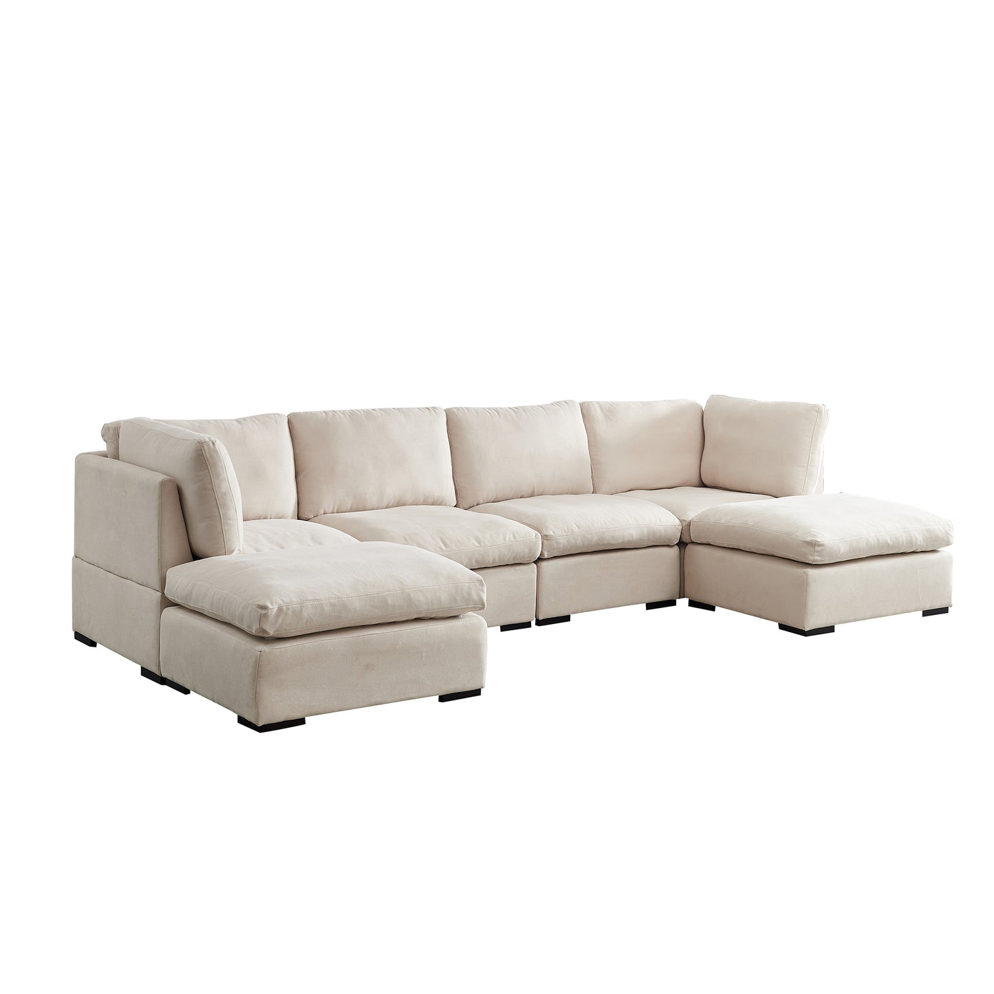 Modular Sofa with Ottoman,Filled with Down ,Soft Linen Fabric,Beige