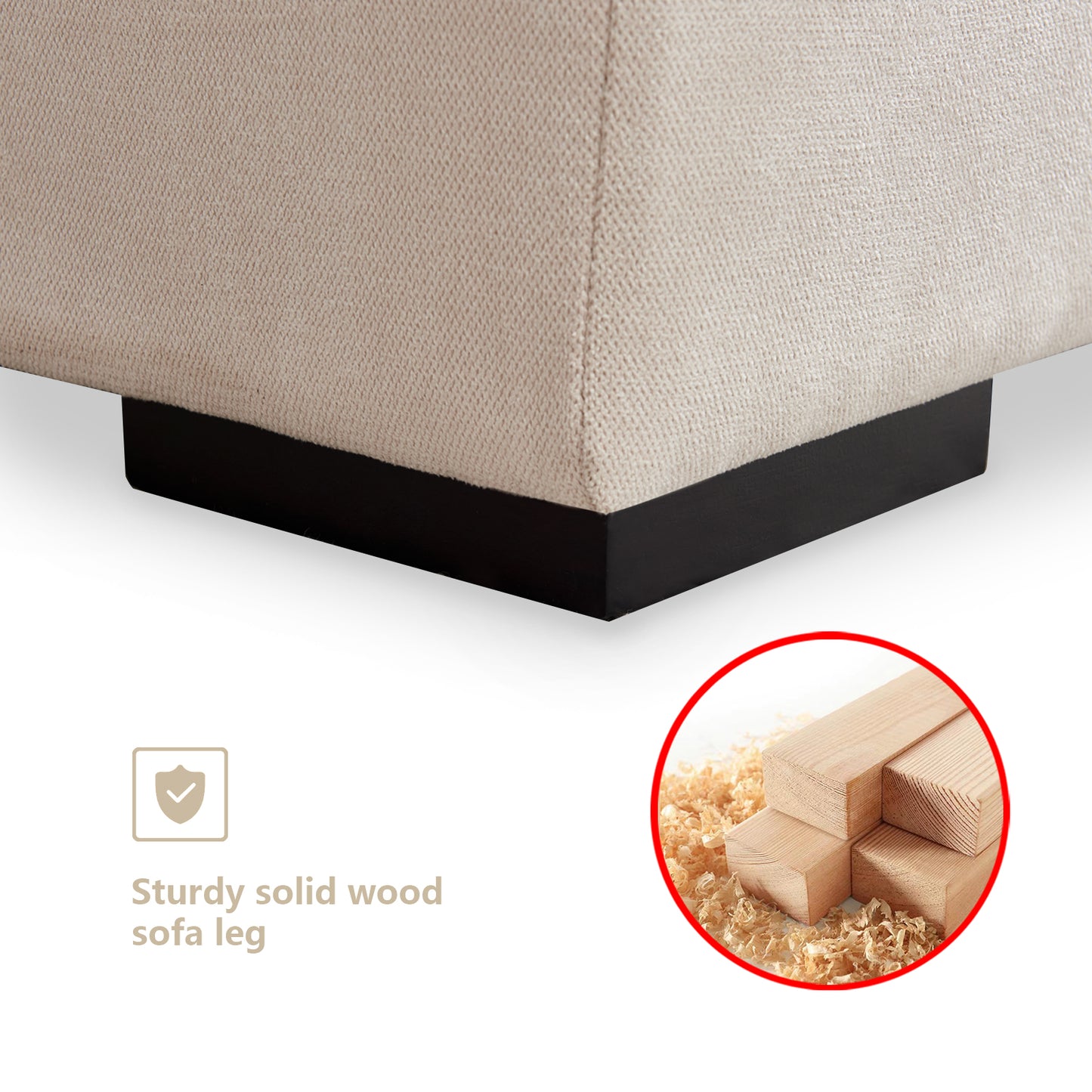 Modular Sofa with Ottoman,Filled with Down ,Soft Linen Fabric,Beige