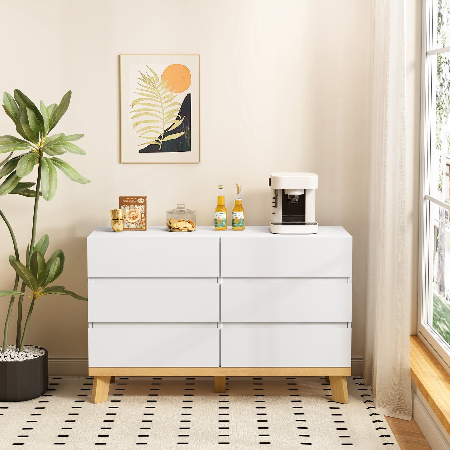 47.24"6-Drawers MDF Storage Cabinet,for Bedroom,Living Room,Dining Room,Hallways,White