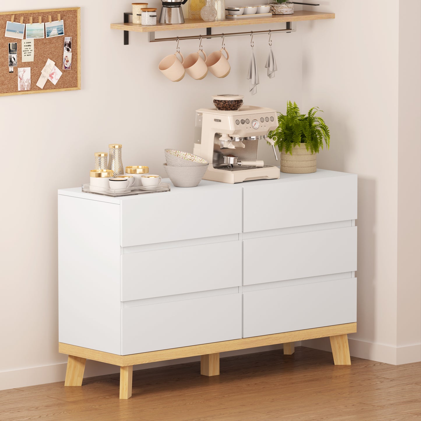 47.24"6-Drawers MDF Storage Cabinet,for Bedroom,Living Room,Dining Room,Hallways,White