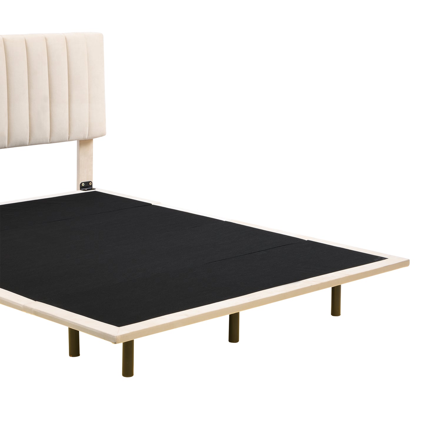 Queen Size Upholstered Bed with Sensor Light and Headboard, Floating Velvet Platform Bed, Beige