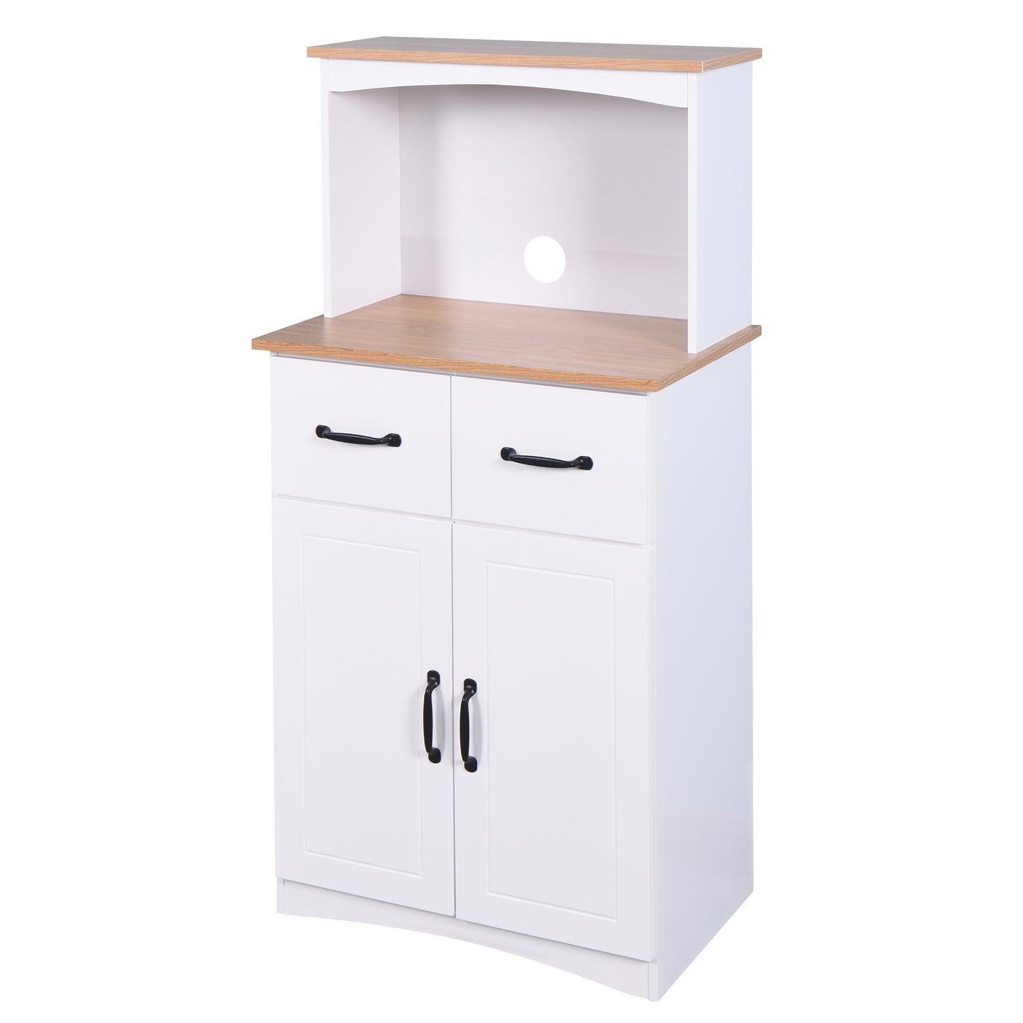 Wooden Kitchen Cabinet White Pantry Storage Microwave Cabinet with Storage Drawer