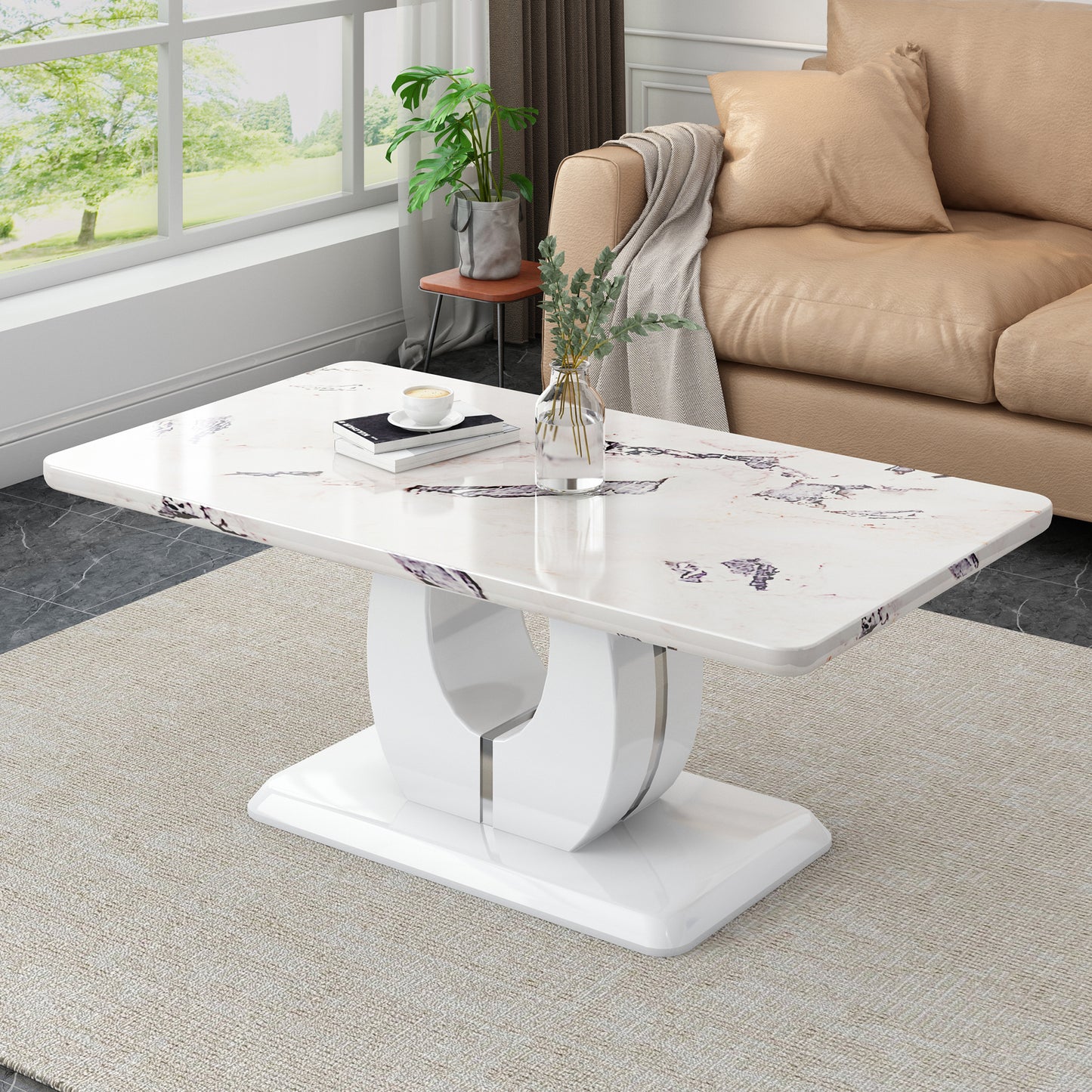 Modern simple luxury imitation marble dining table rectangular coffee table. The computer desk. The game table. Suitable for dining room, living room, terrace, kitchen