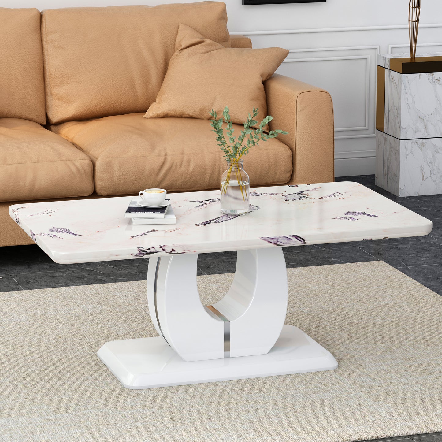 Modern simple luxury imitation marble dining table rectangular coffee table. The computer desk. The game table. Suitable for dining room, living room, terrace, kitchen