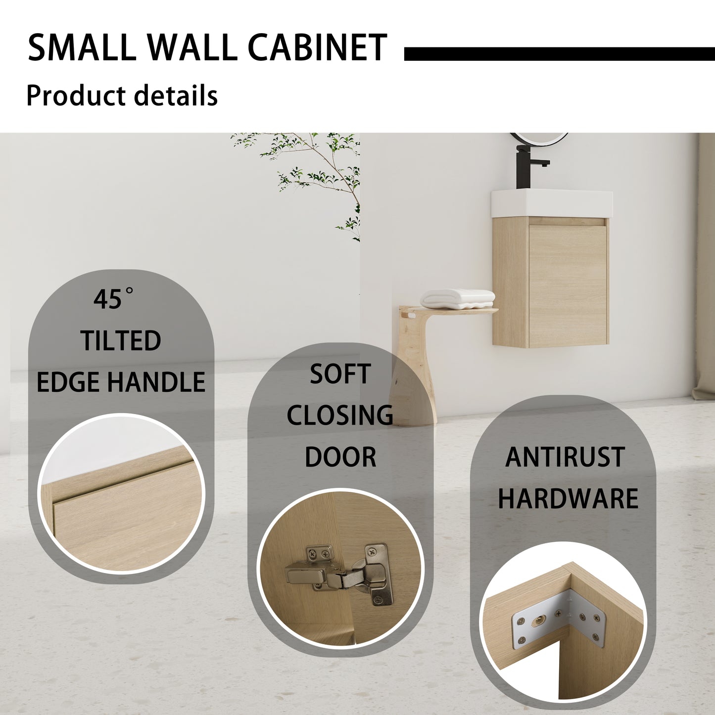 16 Inch Floating Bathroom Vanity With Single Sink,Soft Closing Doors, Suitable For Small Bathrooms-BVC03318PLO